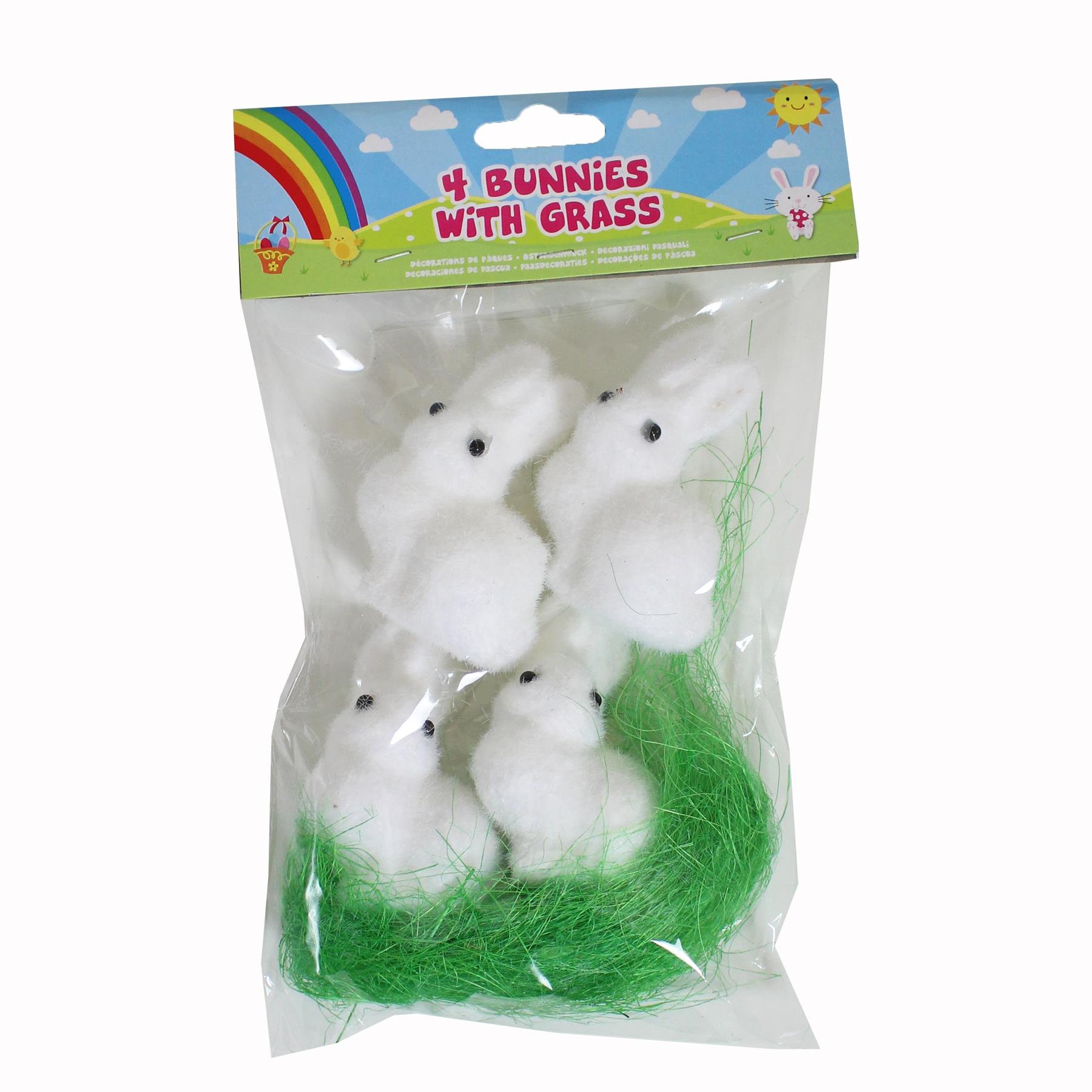 Easter Decorations, Bonnet Making, Arts and Crafts - 4 White Bunnies Grass