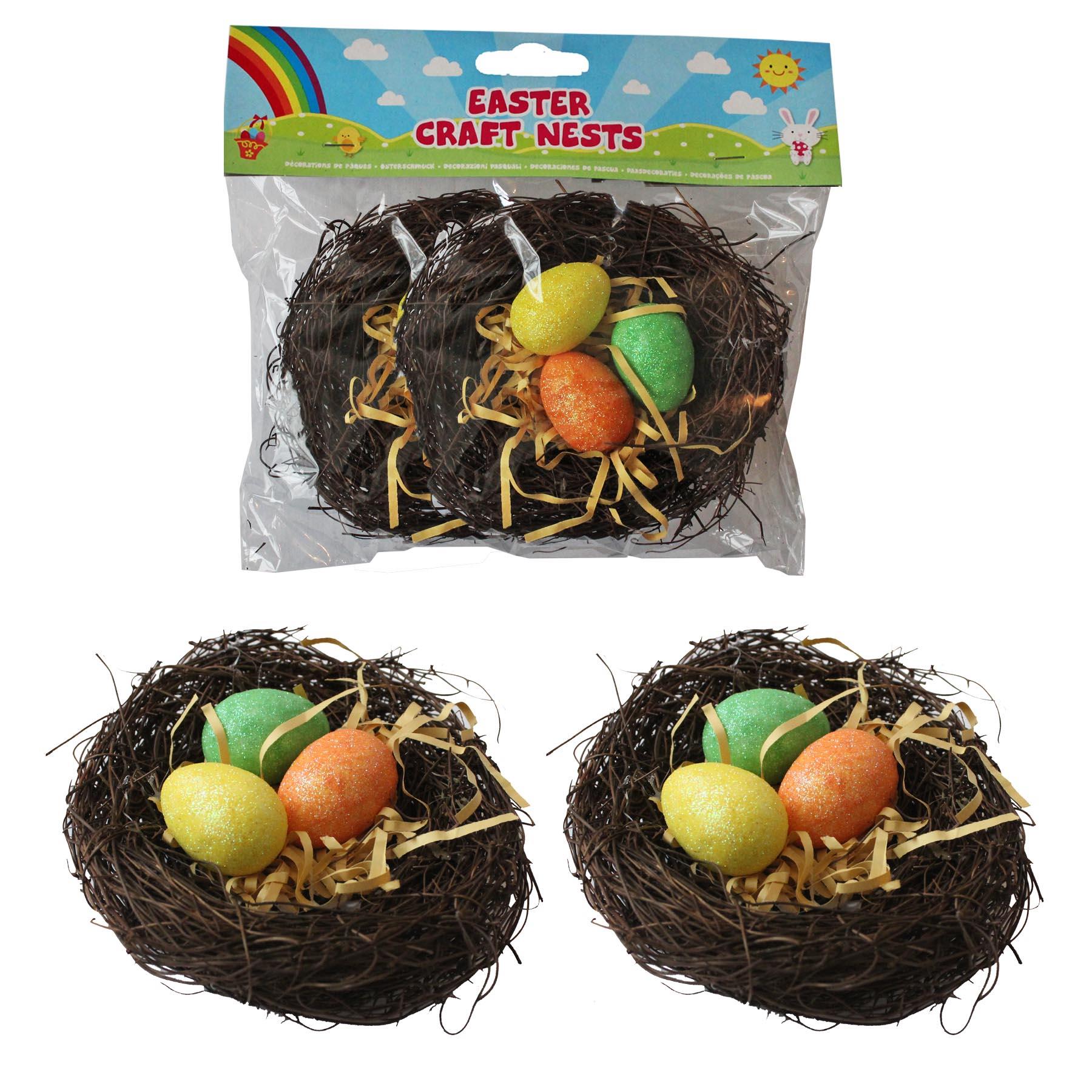 Easter Decorations, Bonnet Making, Arts and Crafts - 2 x Nests with Glitter Eggs