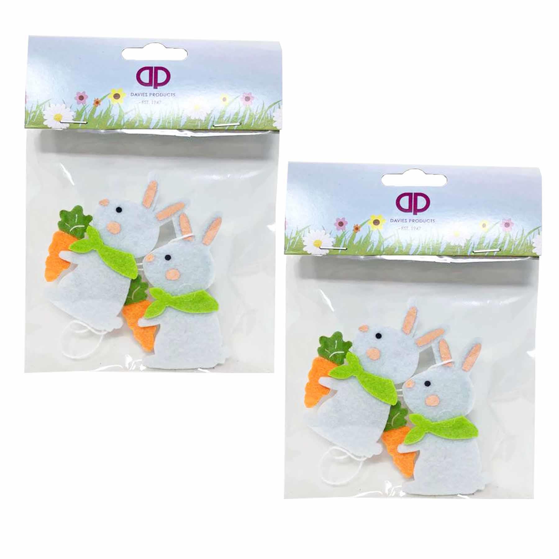 Easter Decorations, Bonnet Making, Arts and Crafts - 4 Pack Felt Bunnies with Carrots