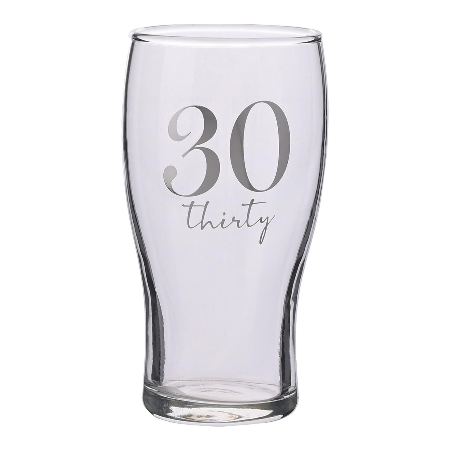 Birthday Pint Beer Glass with Silver Detail - 30