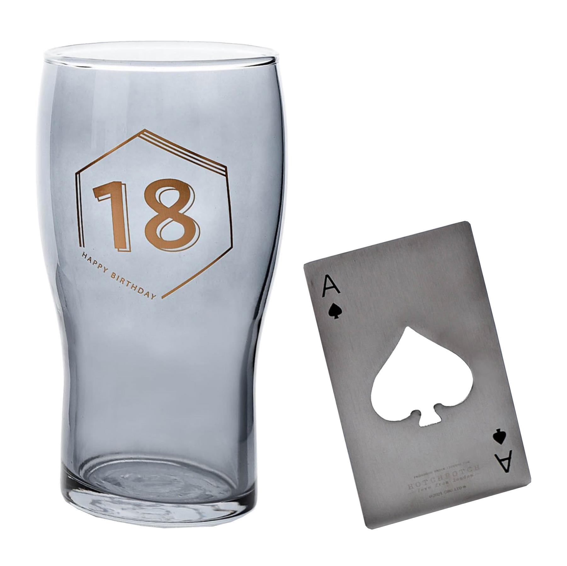 Pint Beer Glass and Bottle Opener Set - Birthday - 18th