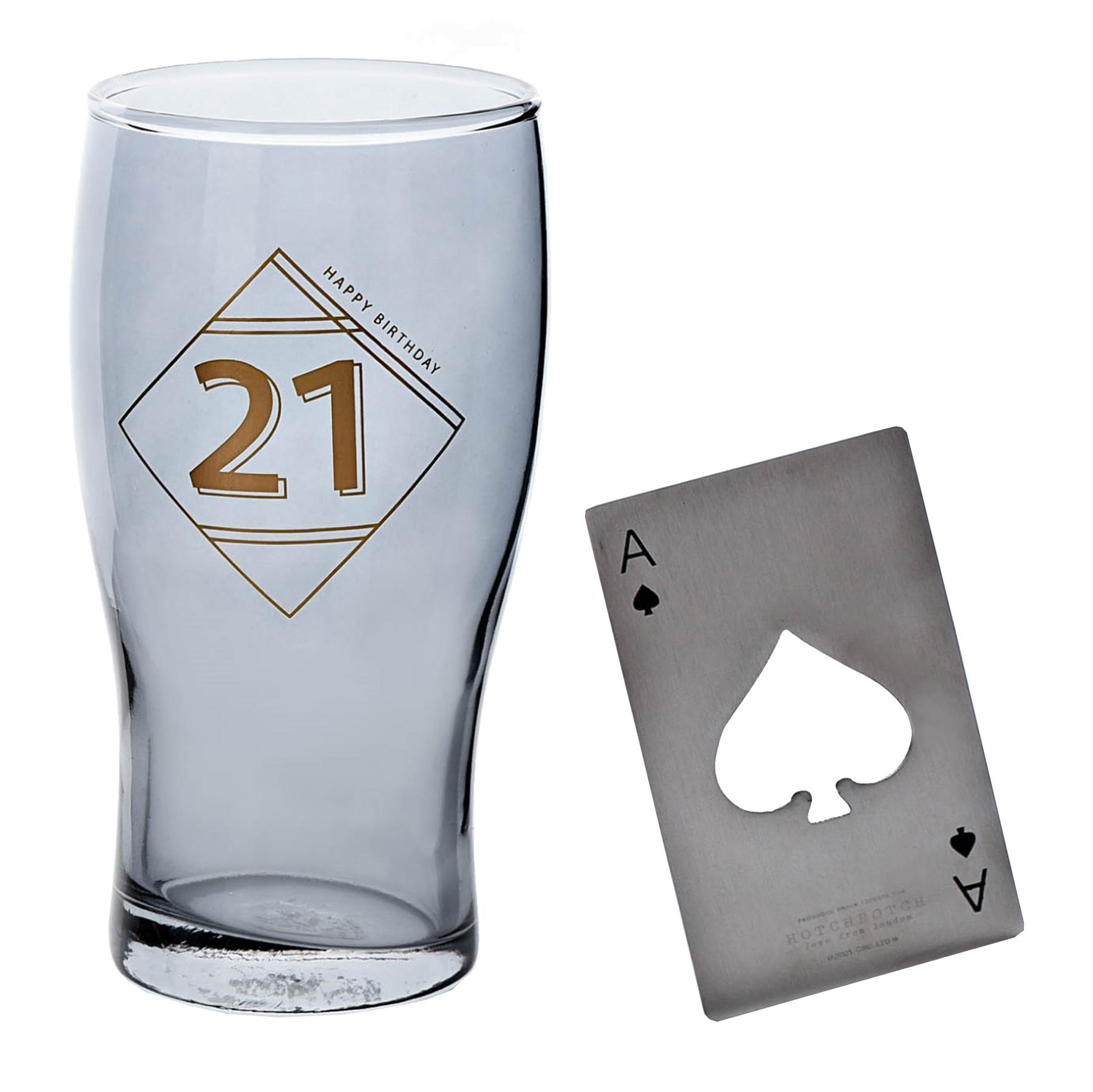 Pint Beer Glass and Bottle Opener Set - Birthday - 21st