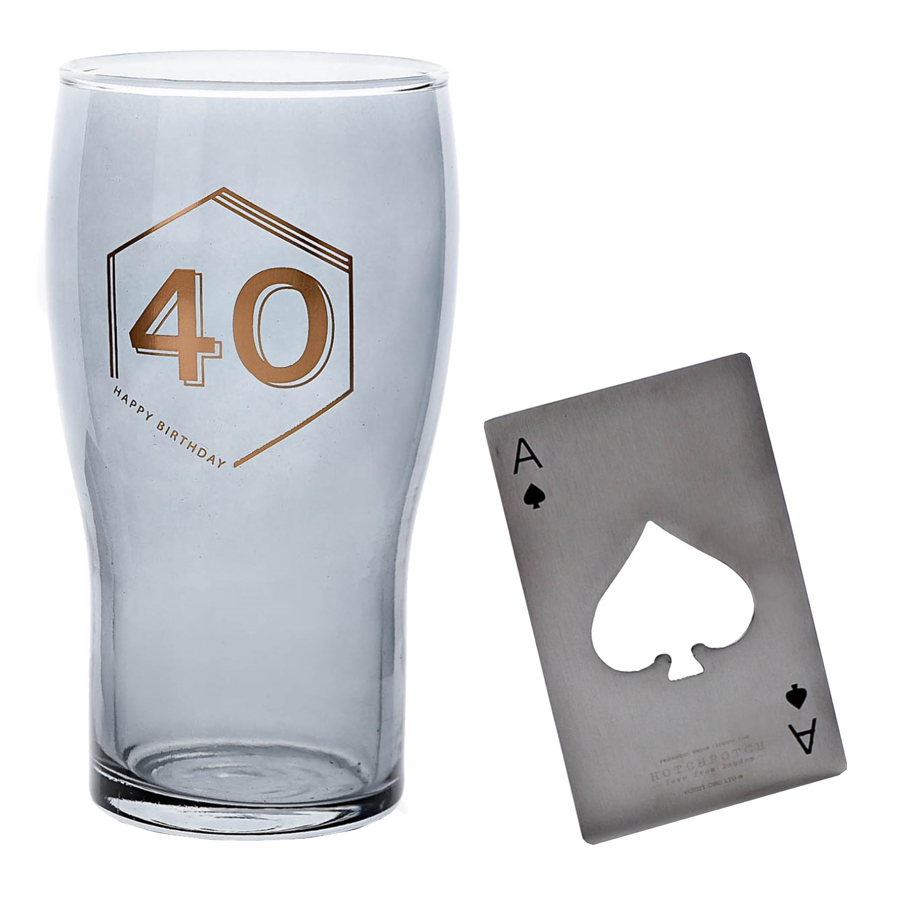 Pint Beer Glass and Bottle Opener Set - Birthday - 40th