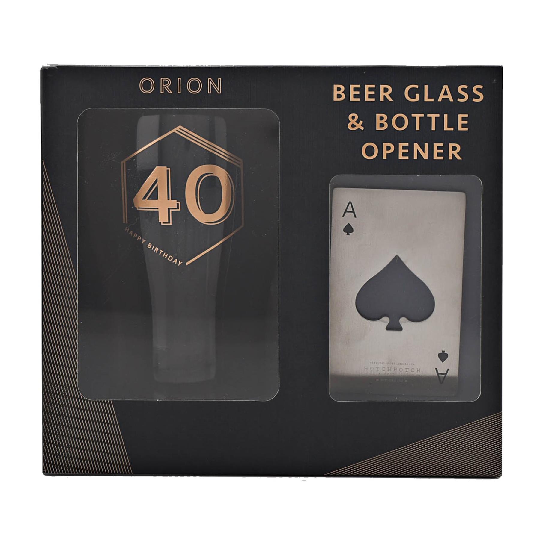 Pint Beer Glass and Bottle Opener Set - Birthday - 40th