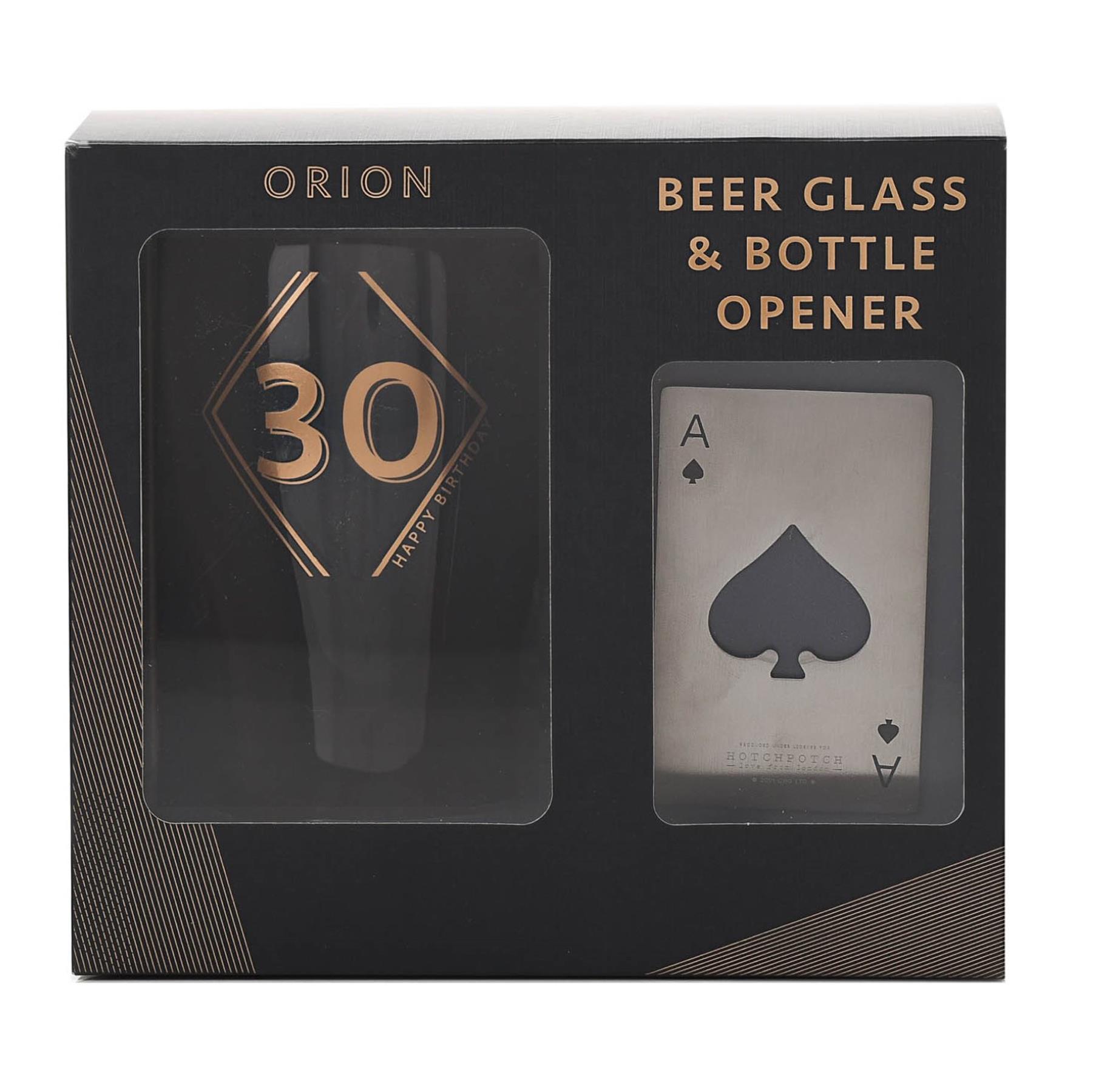 Pint Beer Glass and Bottle Opener Set - Birthday - 30th