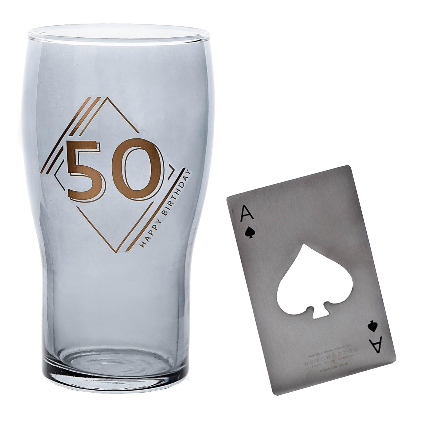 Pint Beer Glass and Bottle Opener Set - Birthday - 50th
