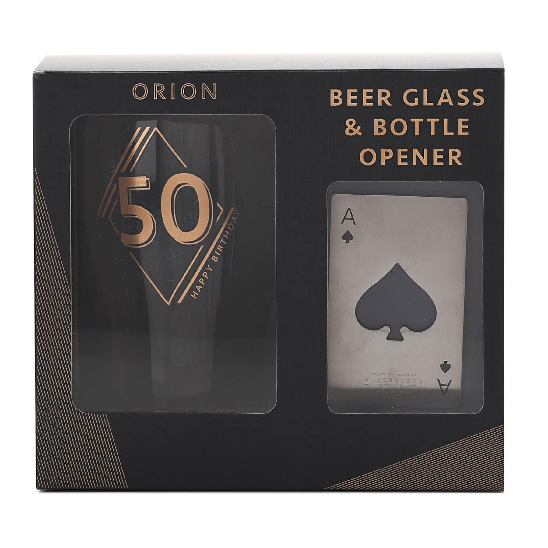 Pint Beer Glass and Bottle Opener Set - Birthday - 50th