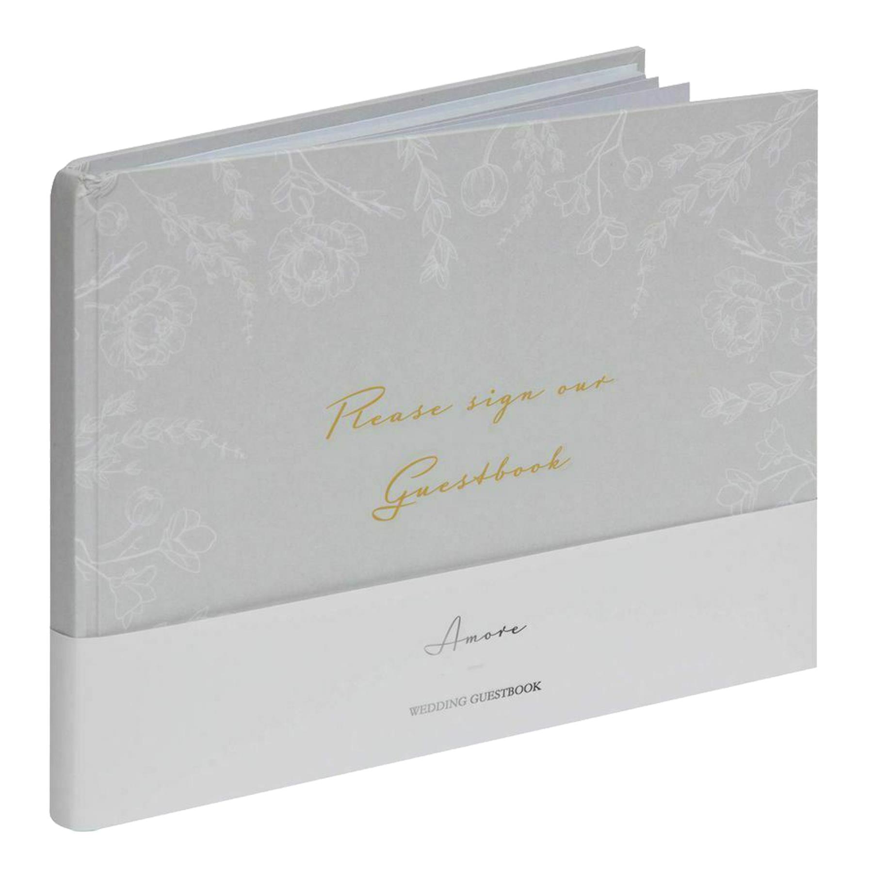 Amore Grey Floral Wedding Guest Book 40 pages