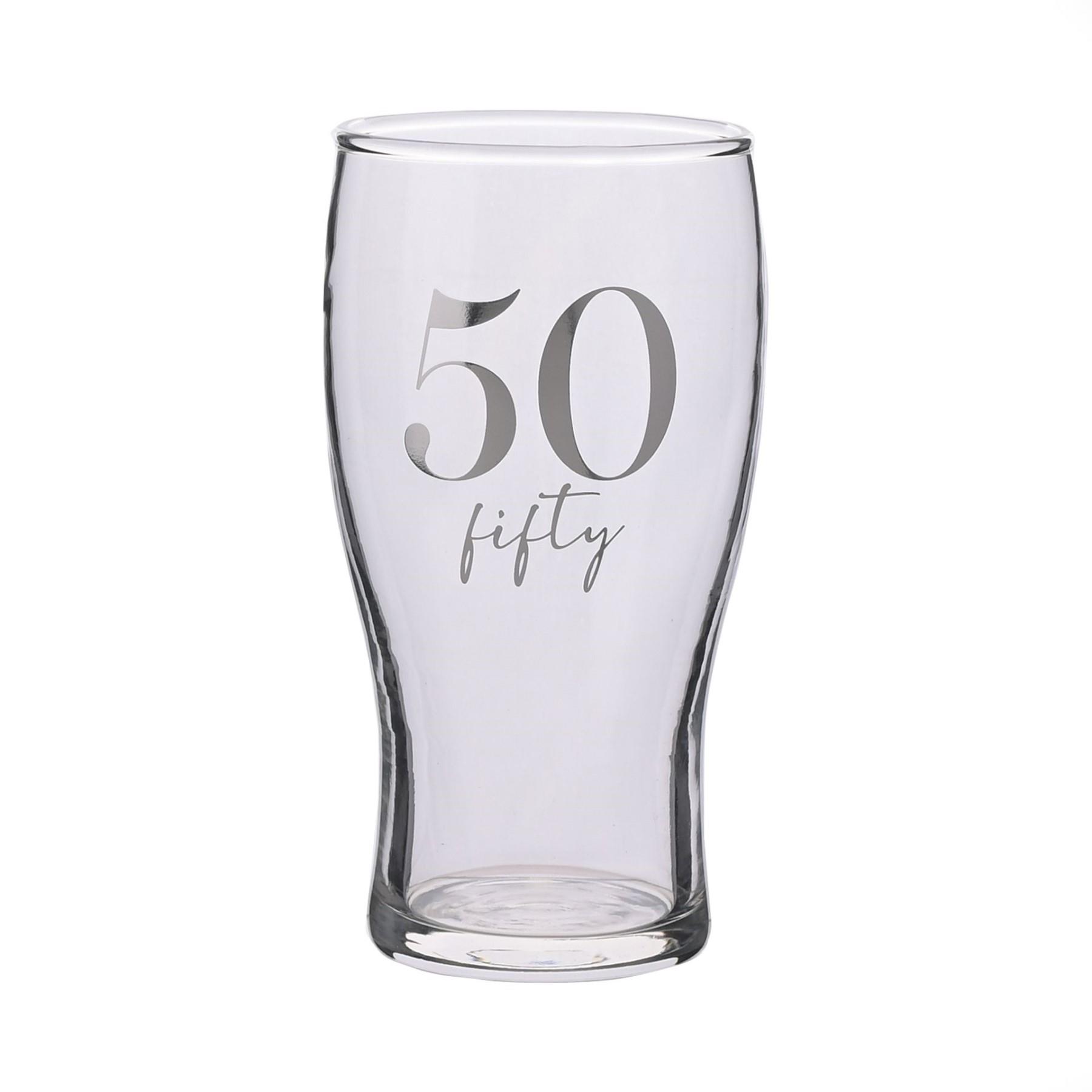Birthday Pint Beer Glass with Silver Detail - 50