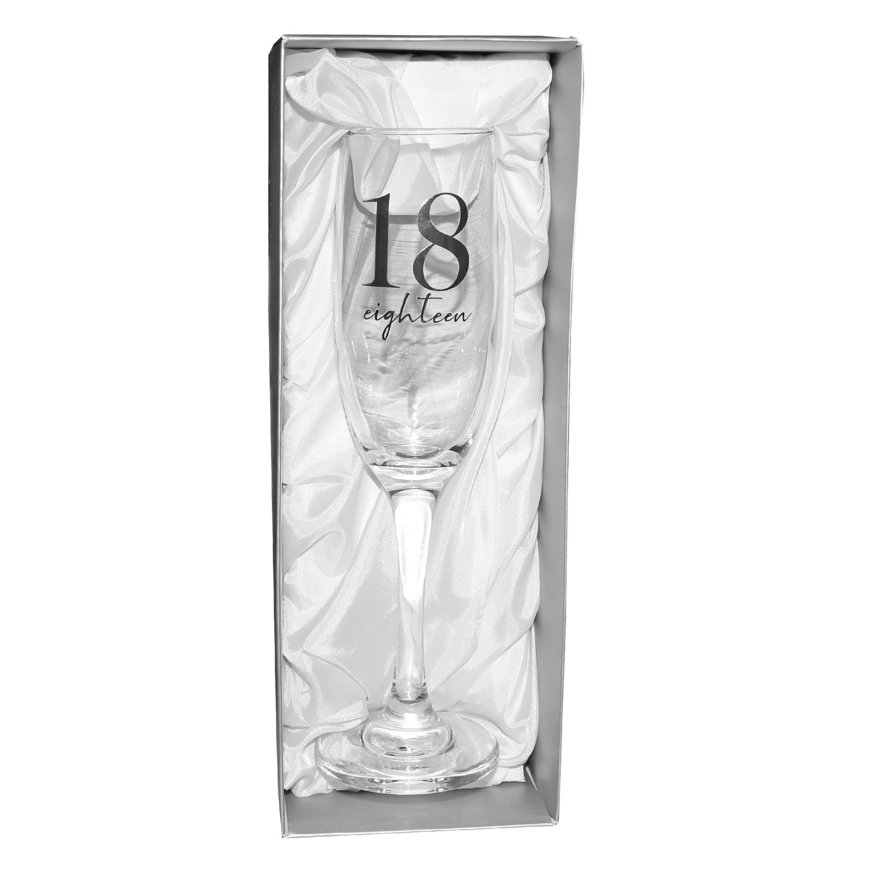 Birthday Champagne Flute Glass with Silver Detail - 18