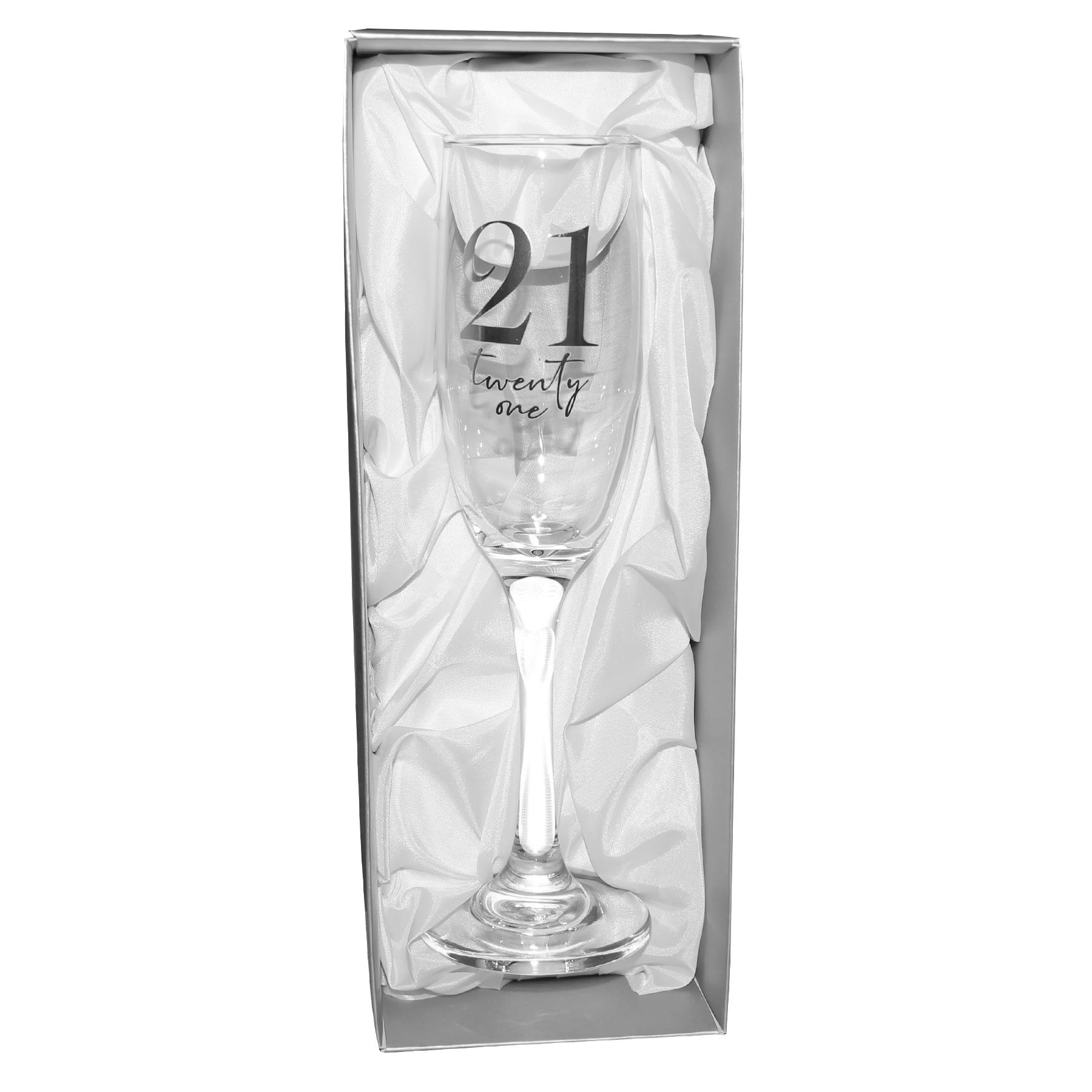 Birthday Champagne Flute Glass with Silver Detail - 21