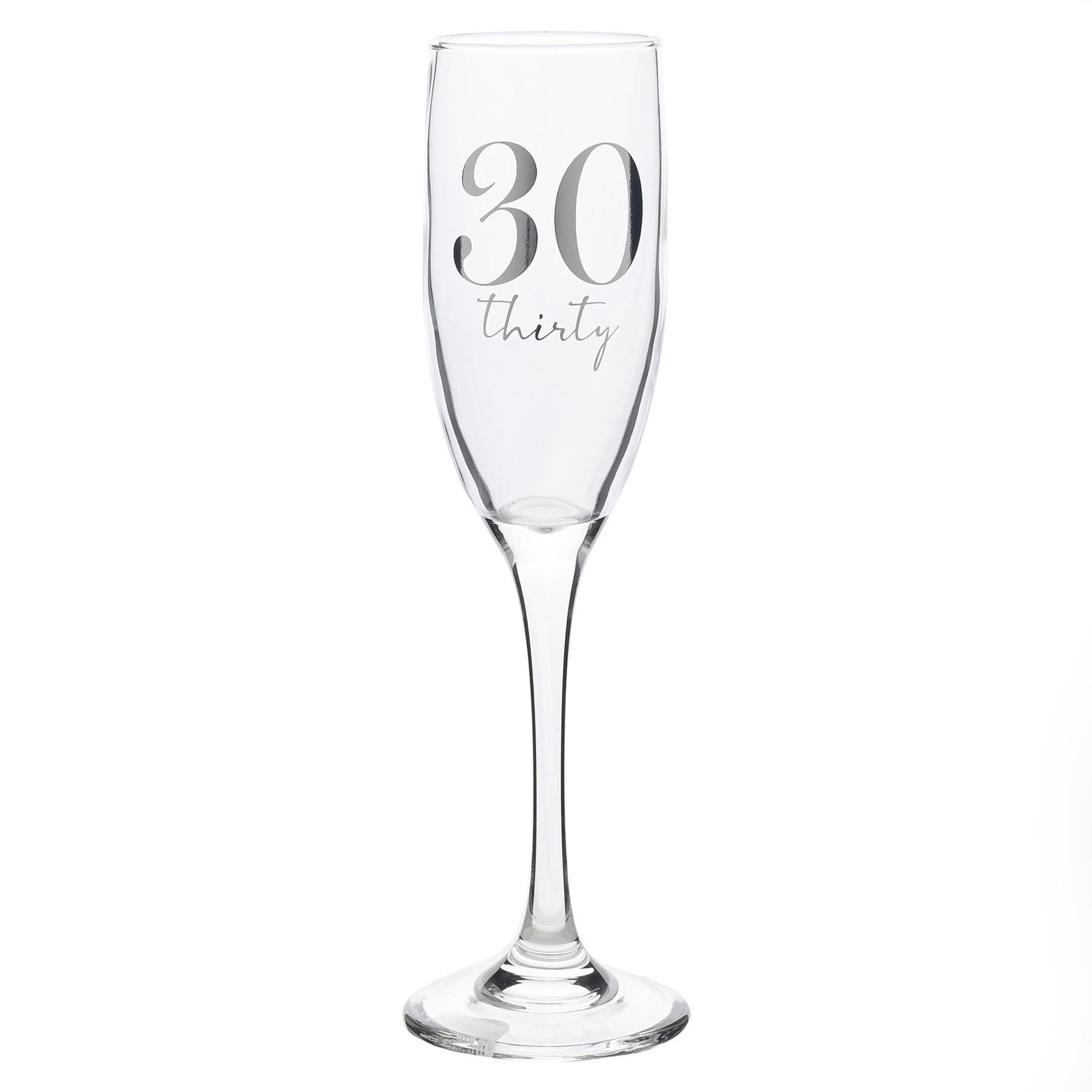 Birthday Champagne Flute Glass with Silver Detail - 30