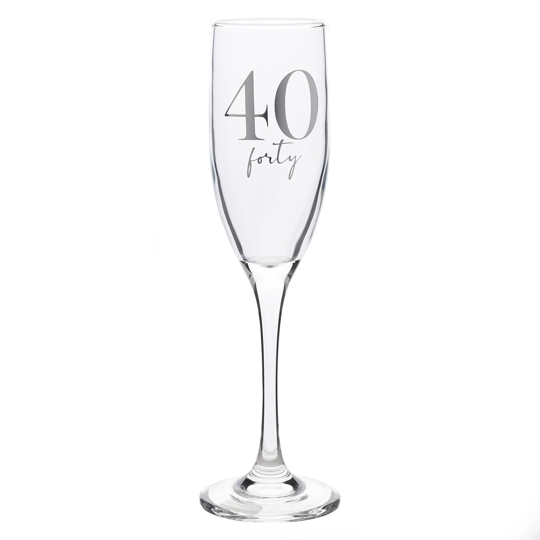 Birthday Champagne Flute Glass with Silver Detail - 40