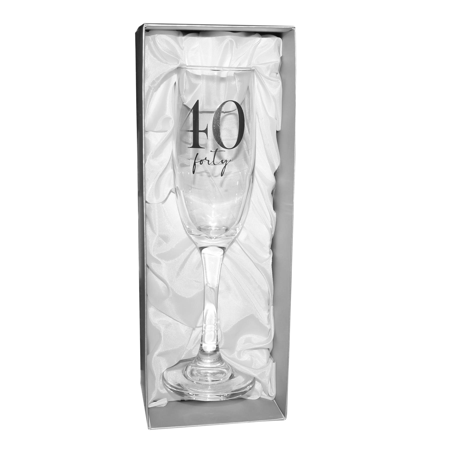 Birthday Champagne Flute Glass with Silver Detail - 40