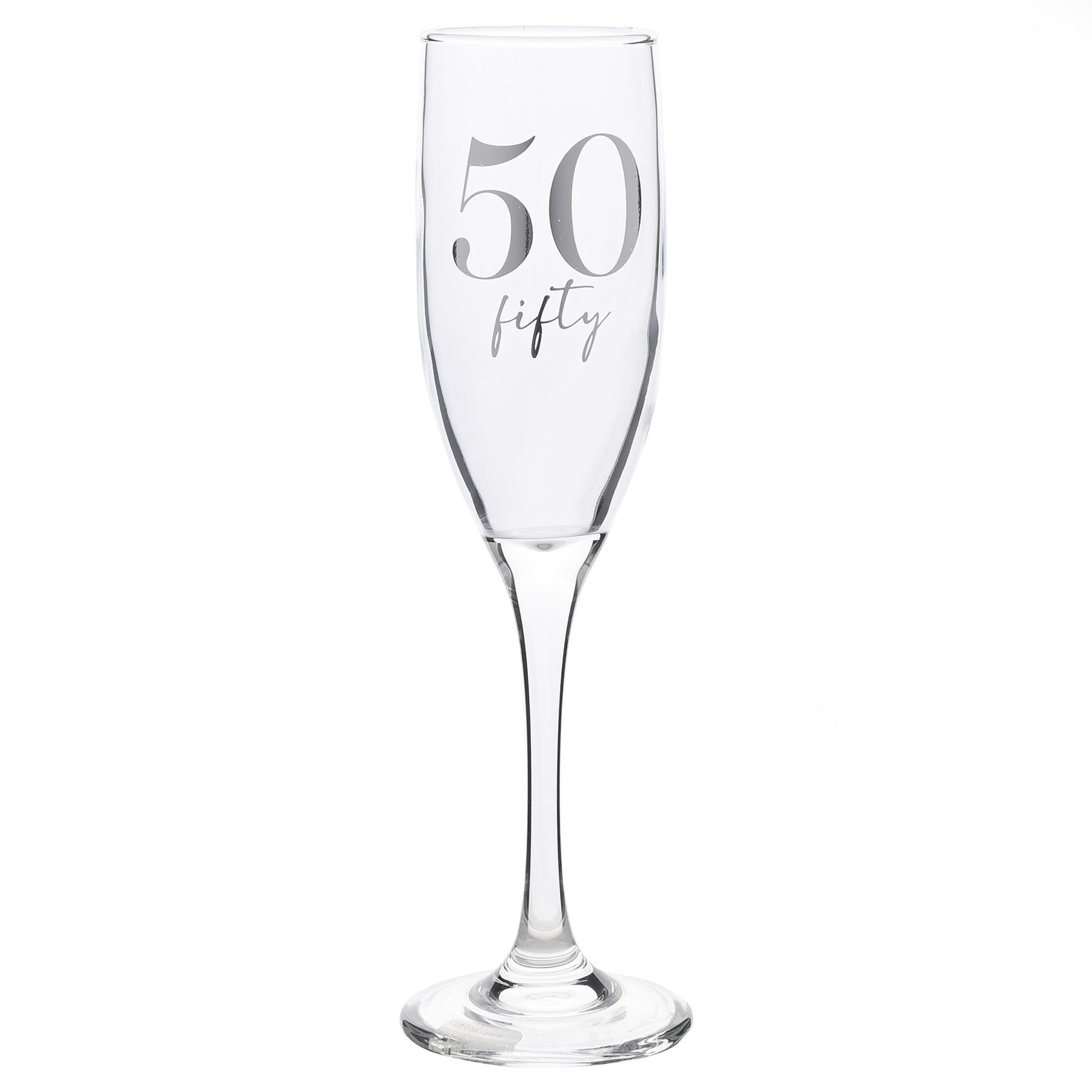 Birthday Champagne Flute Glass with Silver Detail - 50