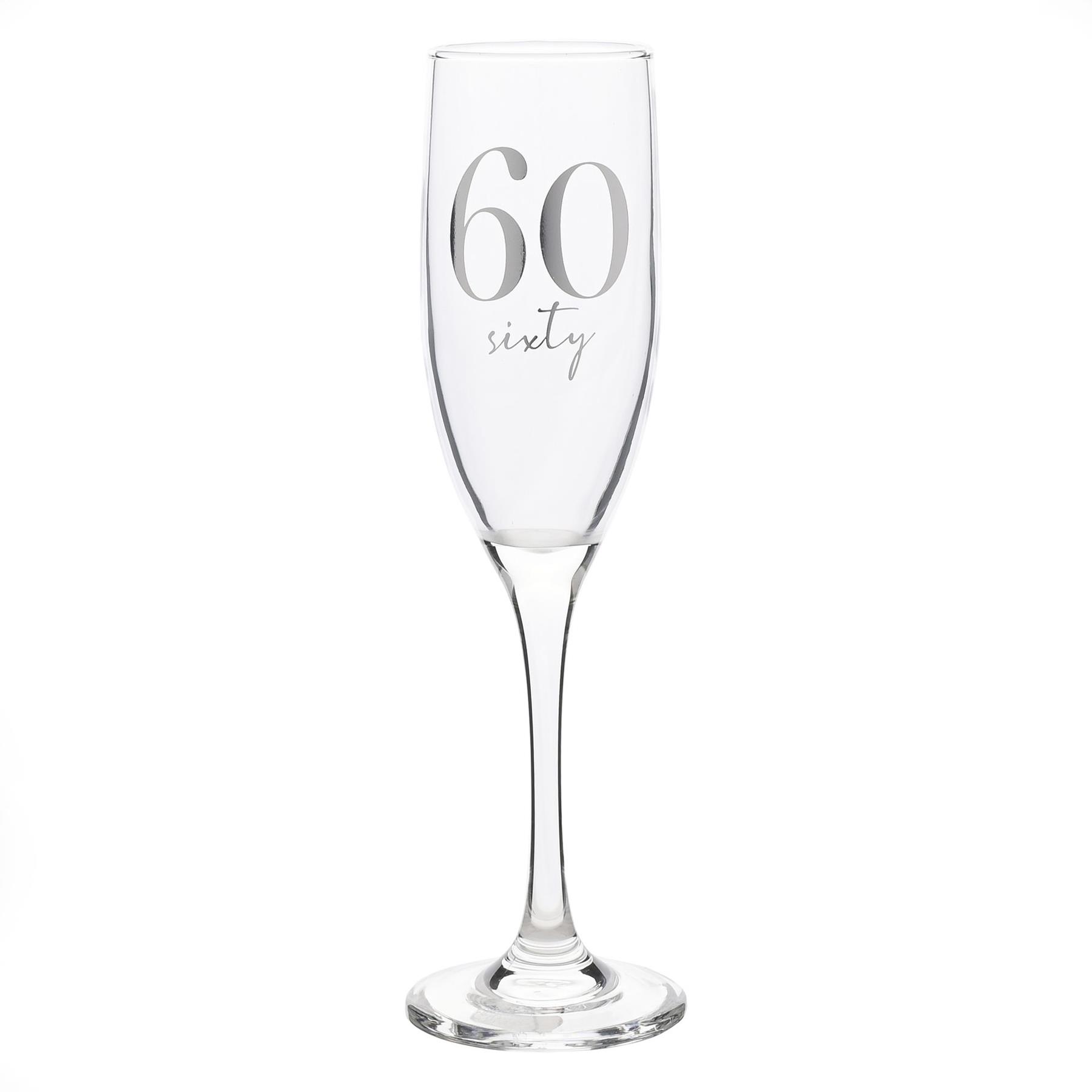 Birthday Champagne Flute Glass with Silver Detail - 60
