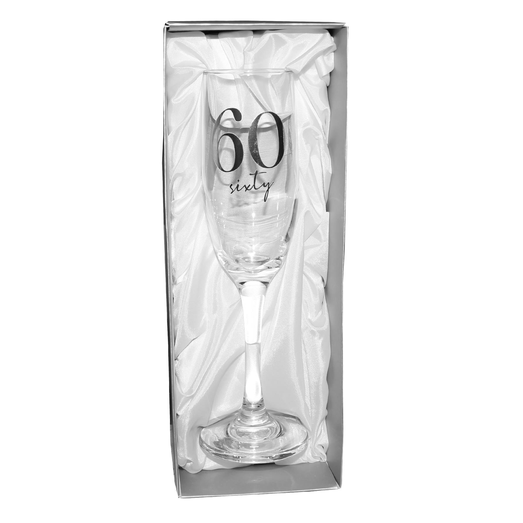 Birthday Champagne Flute Glass with Silver Detail - 60