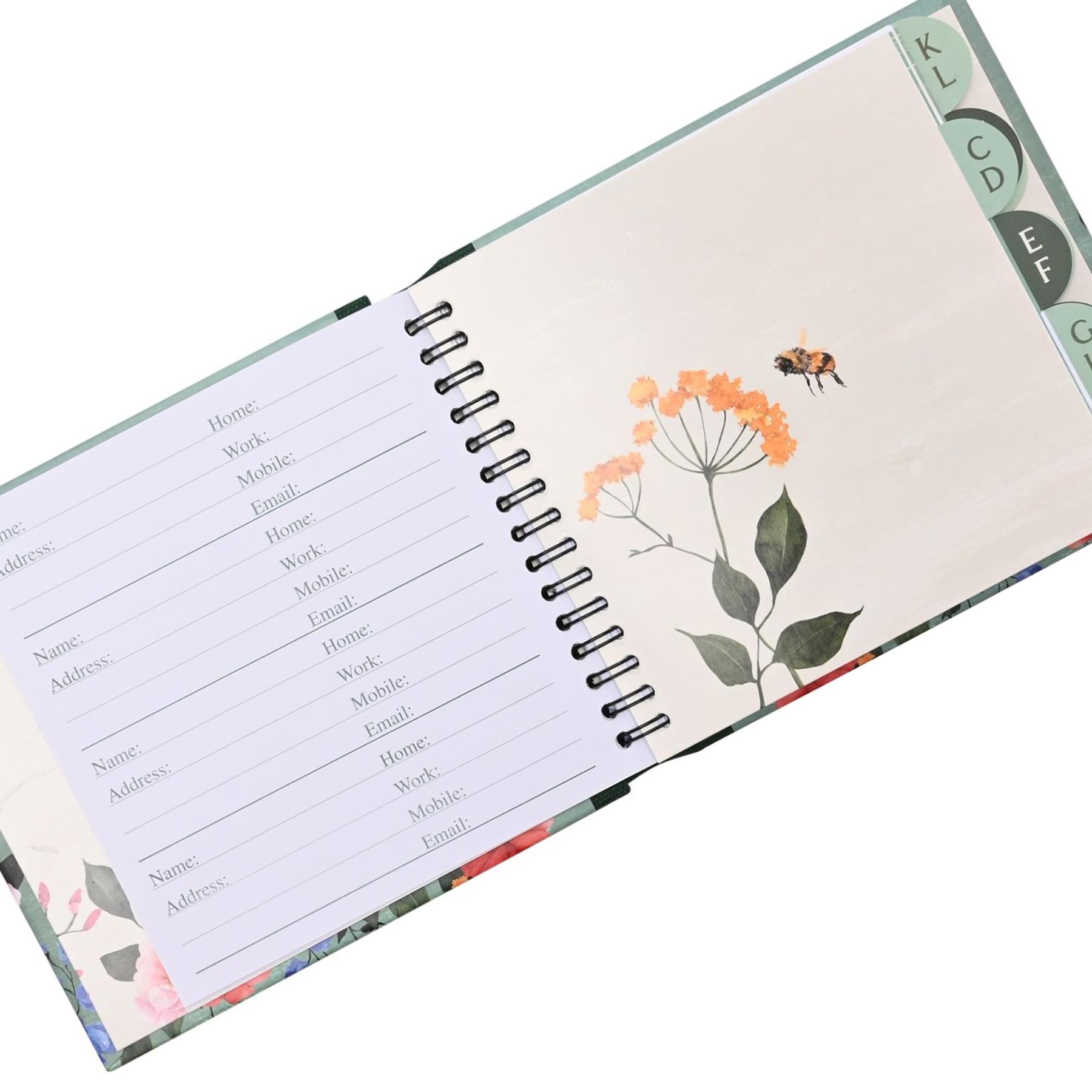 Hardback Address Book A-Z Green Floral 14.5cm x 17cm