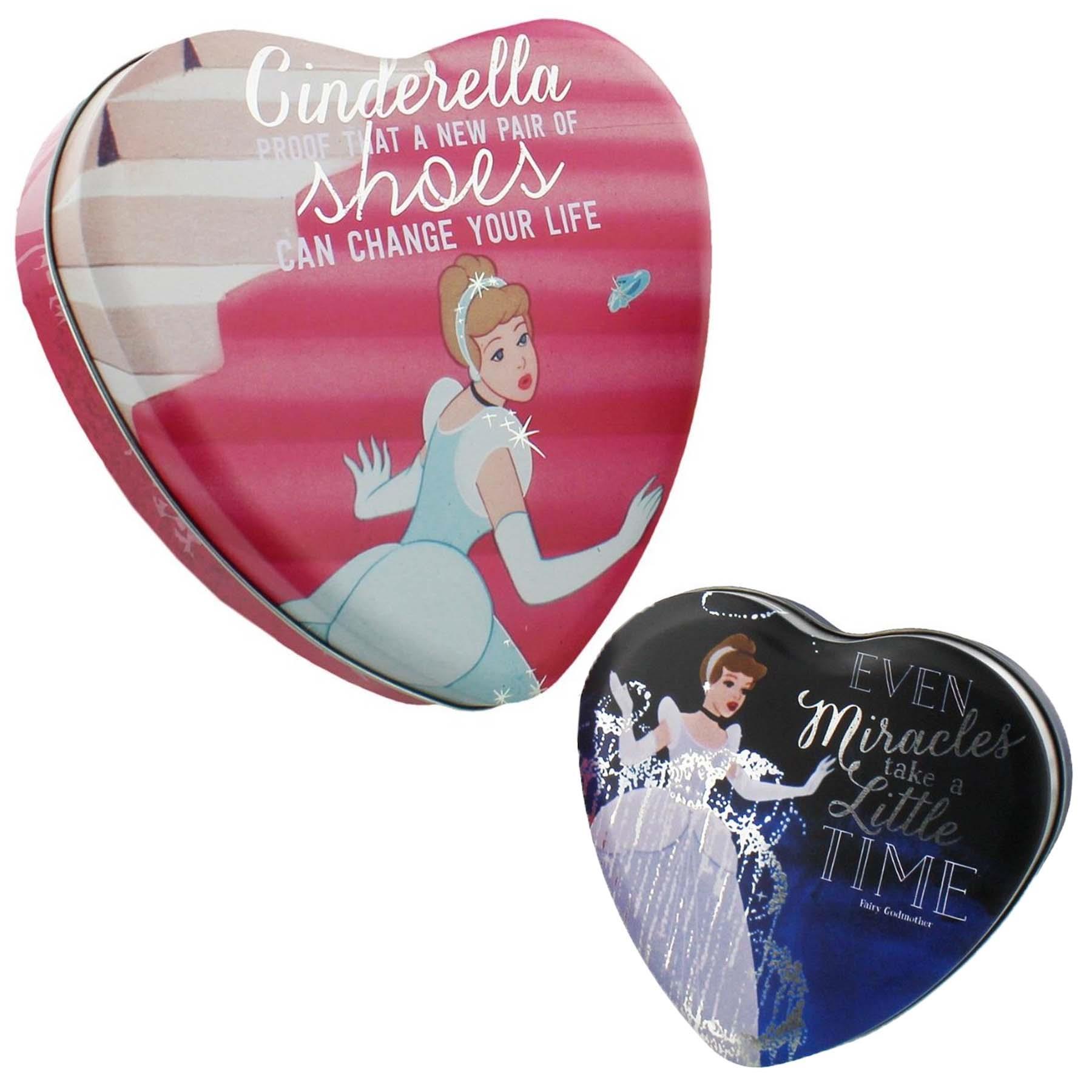 Set of 2 Heart Shape Storage Tins / Jewellery Boxes - Disney Cinderella