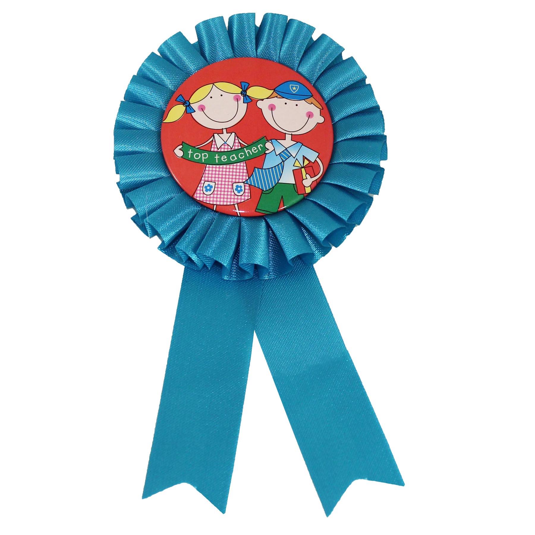 Rosette Badge Blue - Top Teacher - School Leaver - Thank You Gift