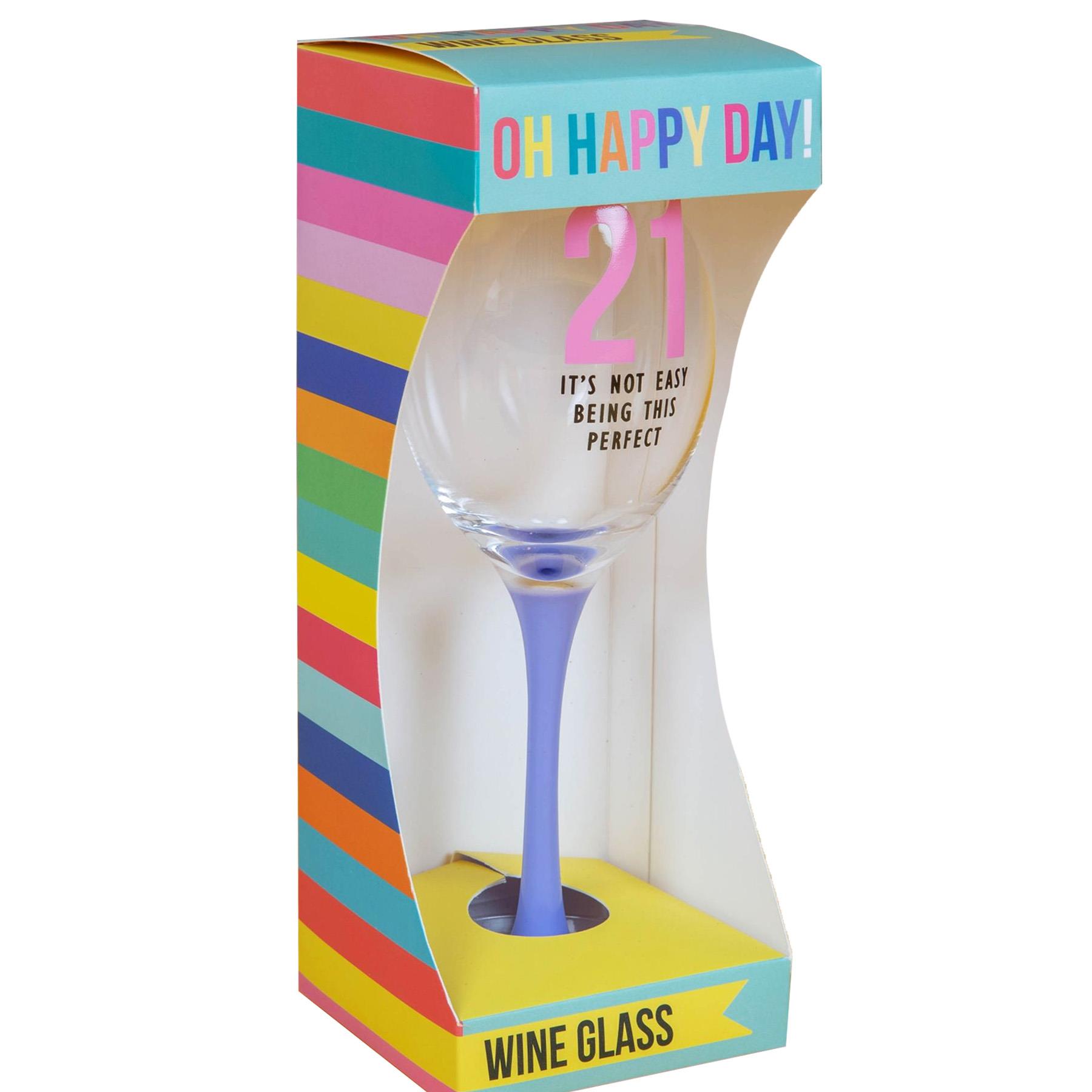 21st Birthday Wine Glass with Colourful Stem Gift Boxed