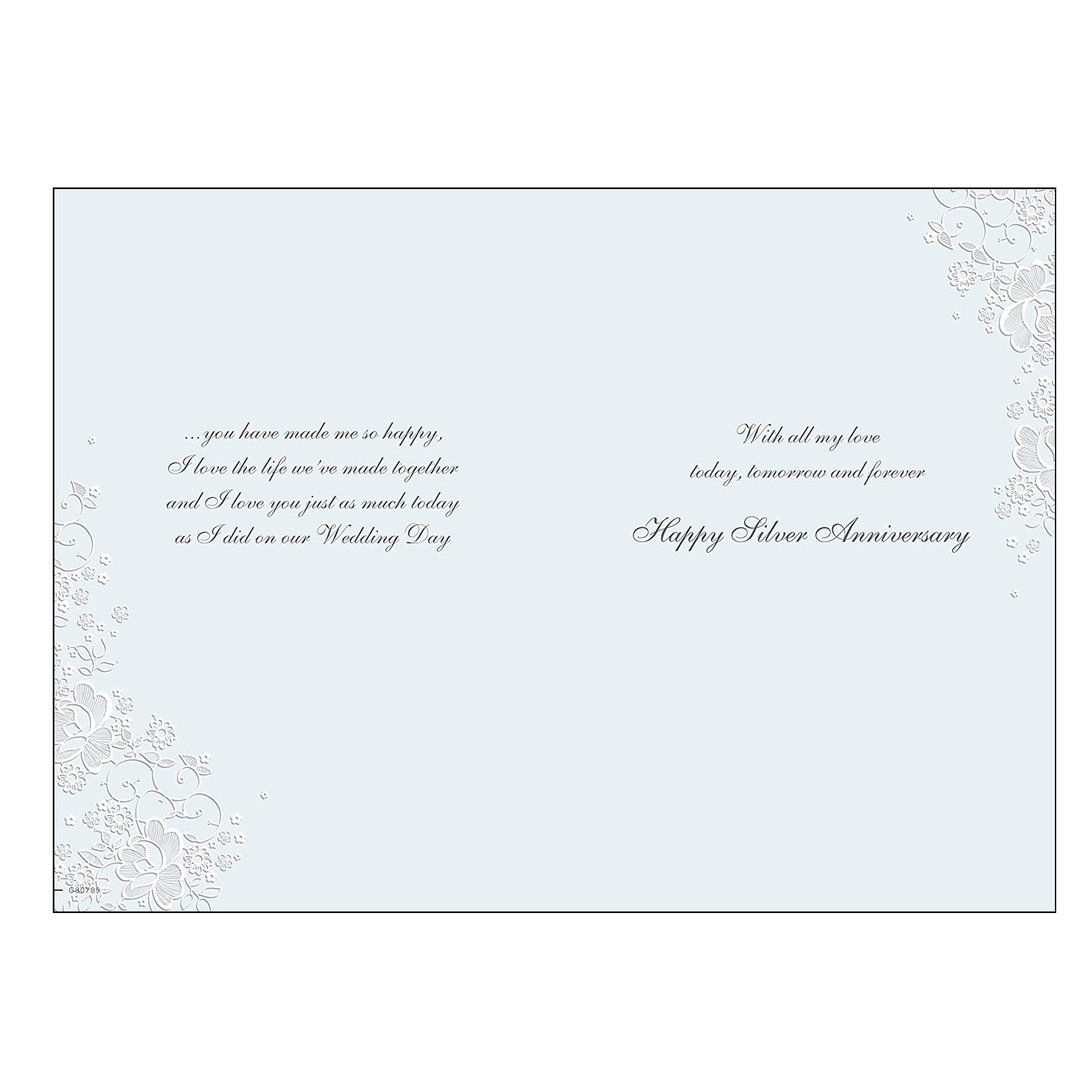 On Our Silver Anniversary Card with Foil Detail, Floral Heart and White Envelope