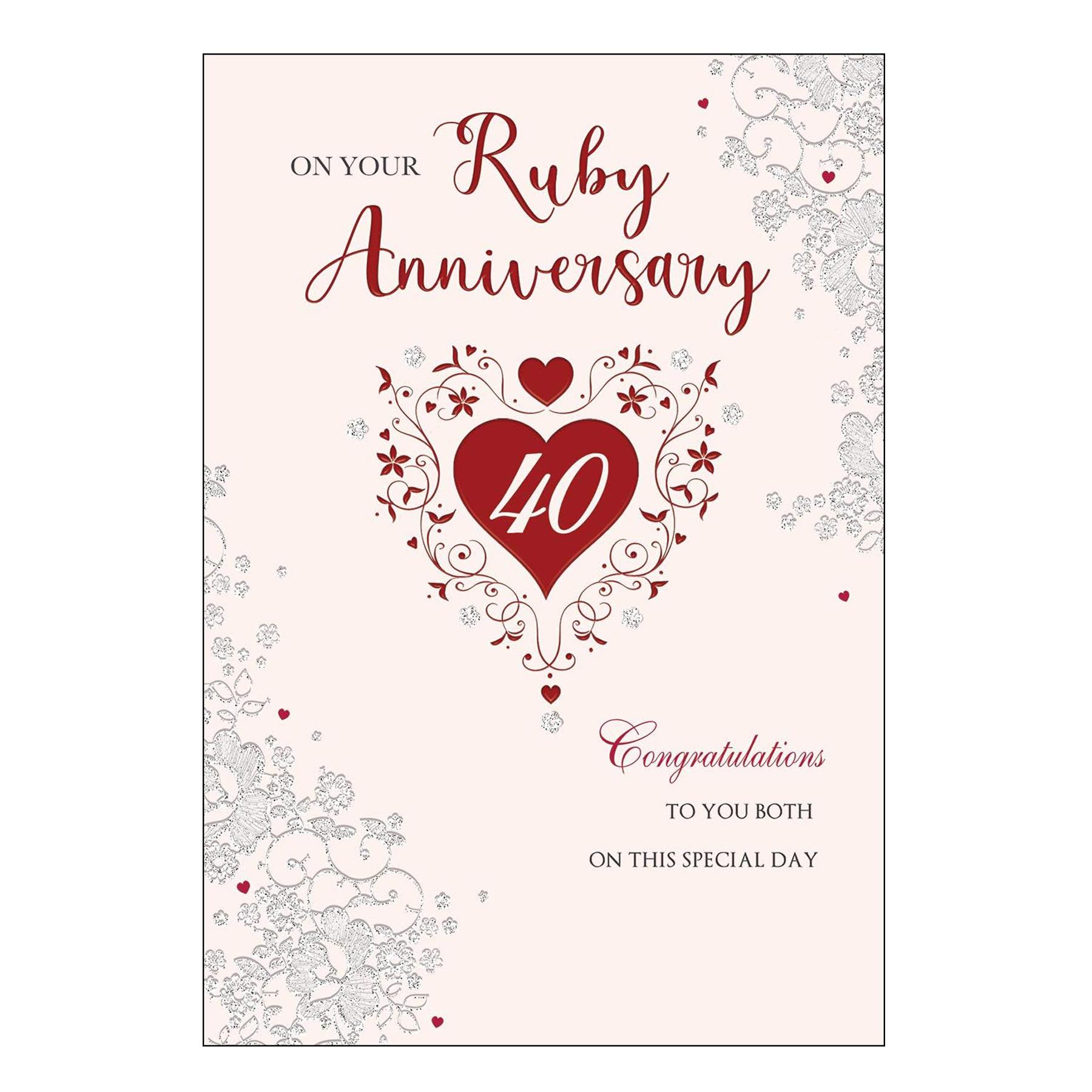 On your Ruby Anniversary Card with Foil Detail, Heart and White Envelope