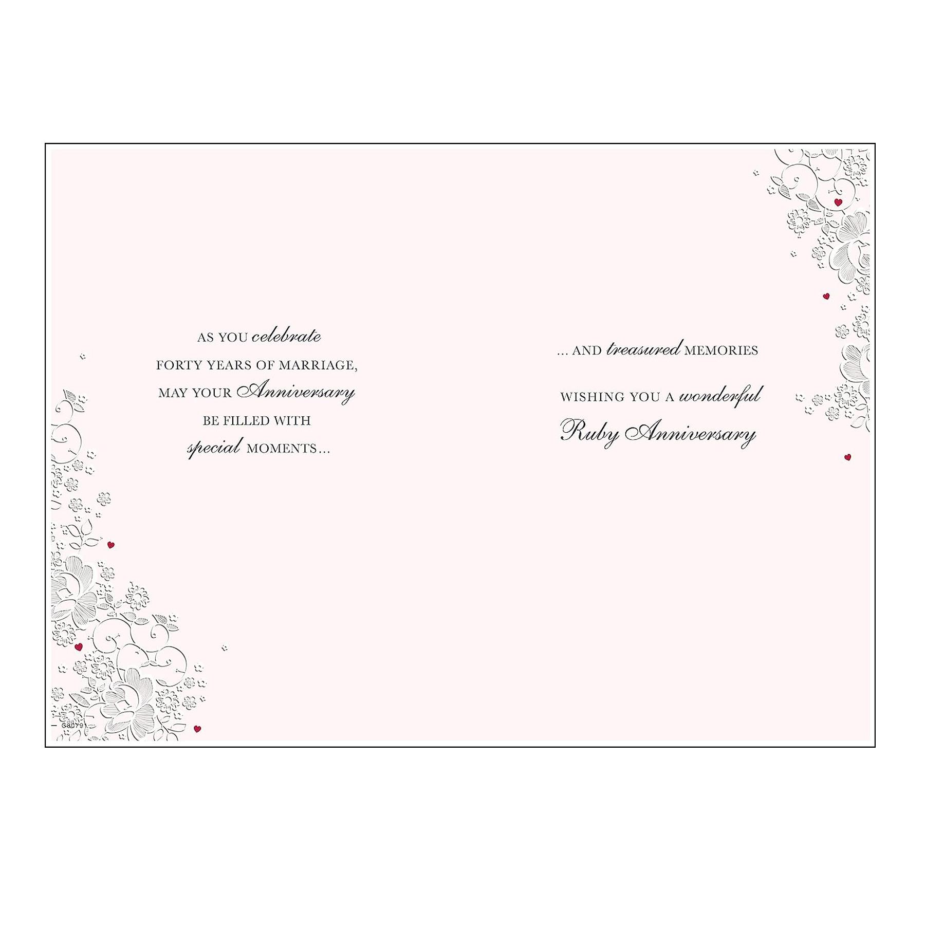 On your Ruby Anniversary Card with Foil Detail, Heart and White Envelope