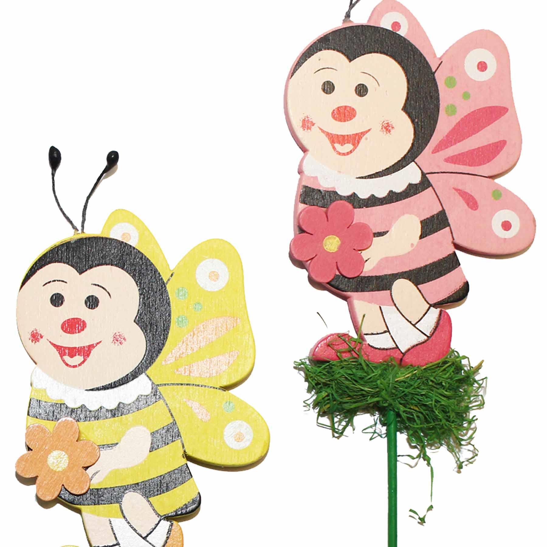 Easter Decorations, Garden Picks, Egg Hunt - 3 Pack Colourful Bumble Bee Picks