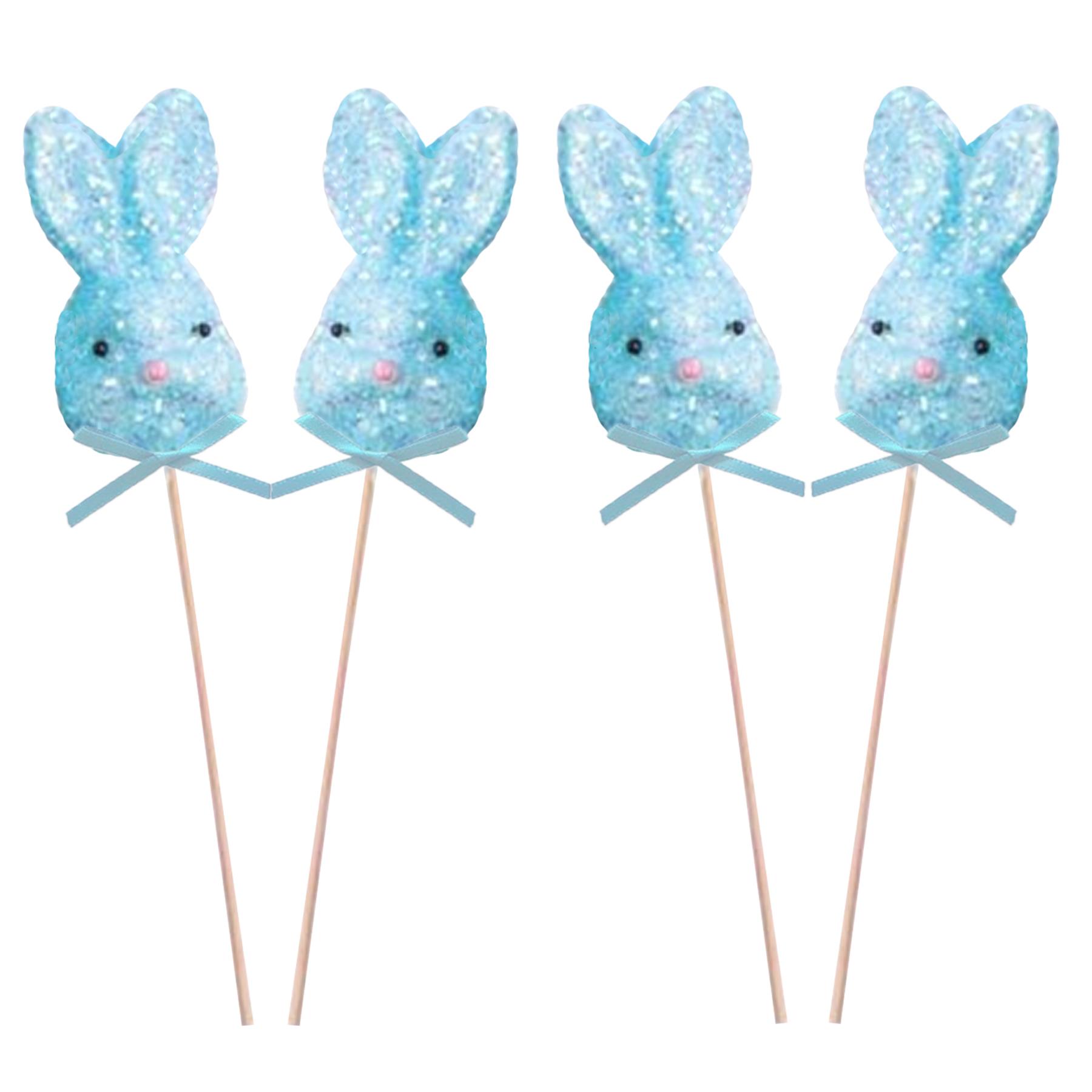 Easter Decorations, Garden Picks, Egg Hunt - 4 x Blue Bunny Head Picks