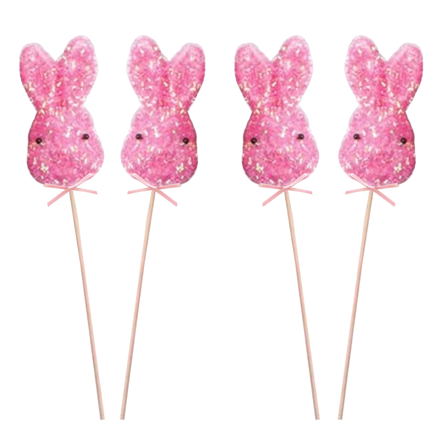 Easter Decorations, Garden Picks, Egg Hunt - 4 x Pink Bunny Head Picks