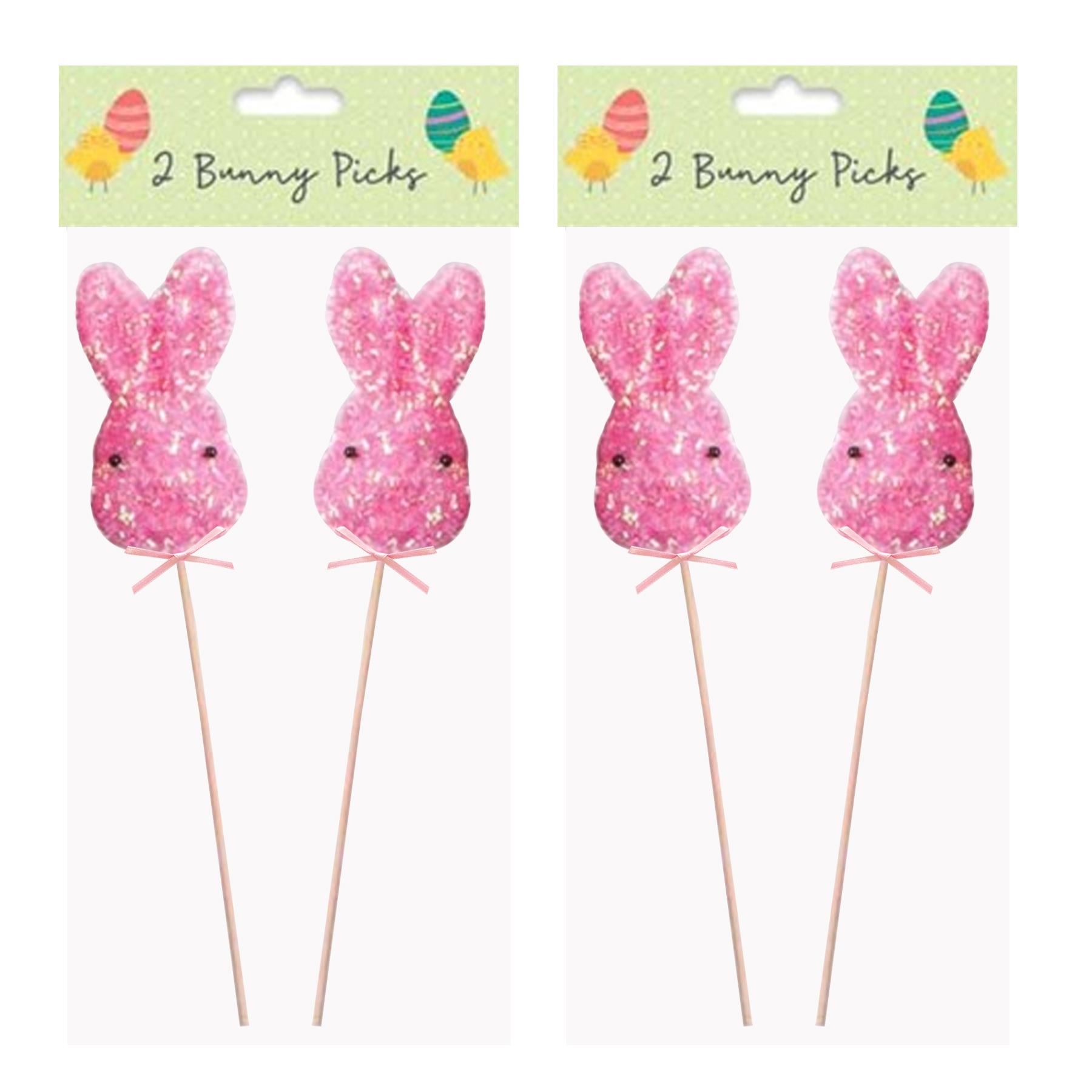 Easter Decorations, Garden Picks, Egg Hunt - 4 x Pink Bunny Head Picks