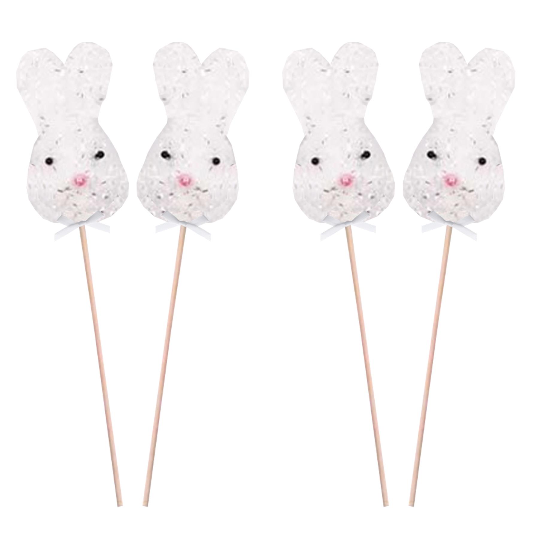 Easter Decorations, Garden Picks, Egg Hunt - 4 x White Bunny Head Picks