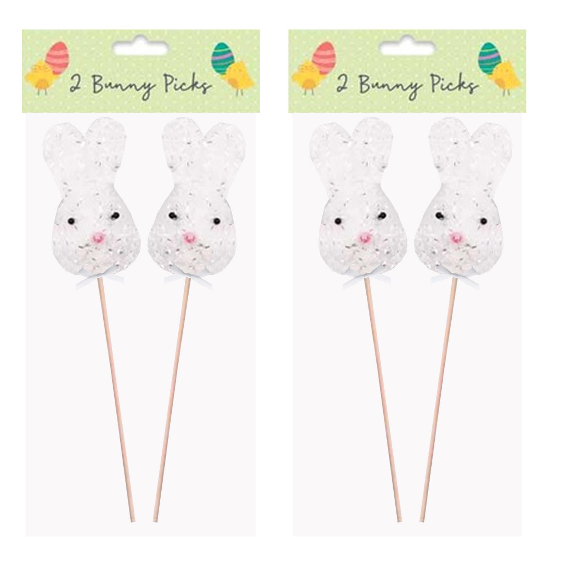 Easter Decorations, Garden Picks, Egg Hunt - 4 x White Bunny Head Picks