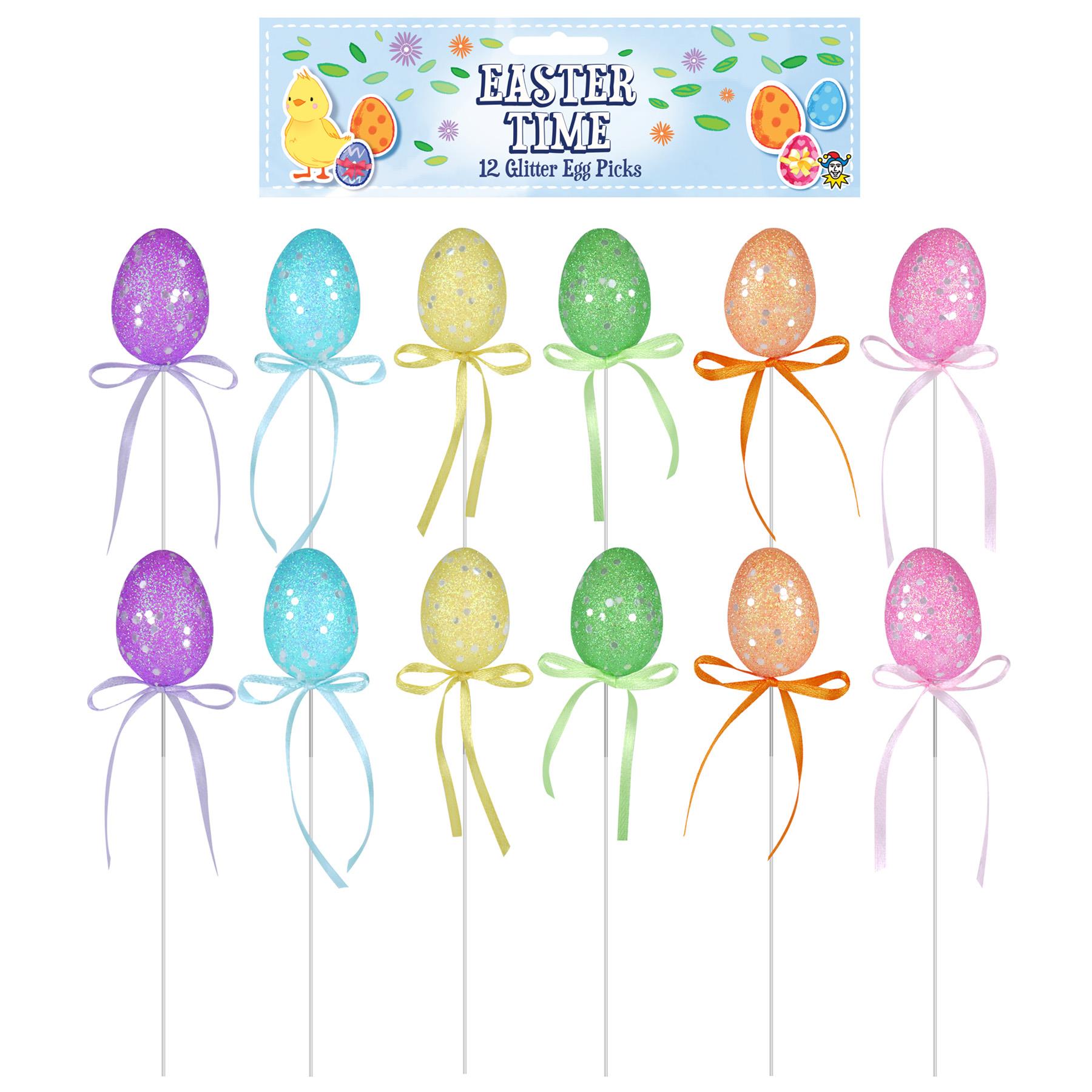 Easter Decorations, Bonnet Arts and Crafts, Egg Hunt - 12 Pack Egg Picks
