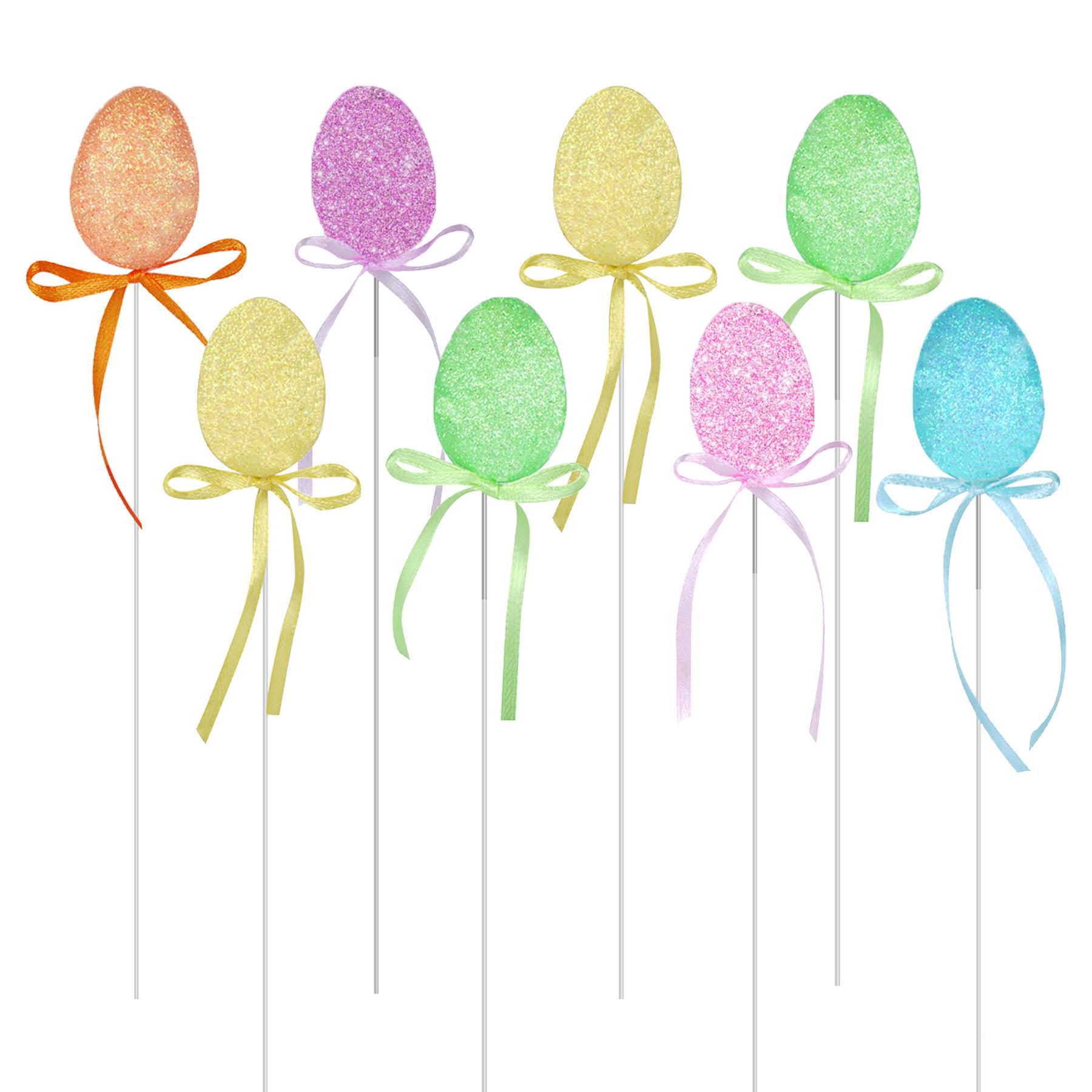 Easter Decorations, Bonnet Arts and Crafts, Egg Hunt - 8 Pack Glitter Egg Pick