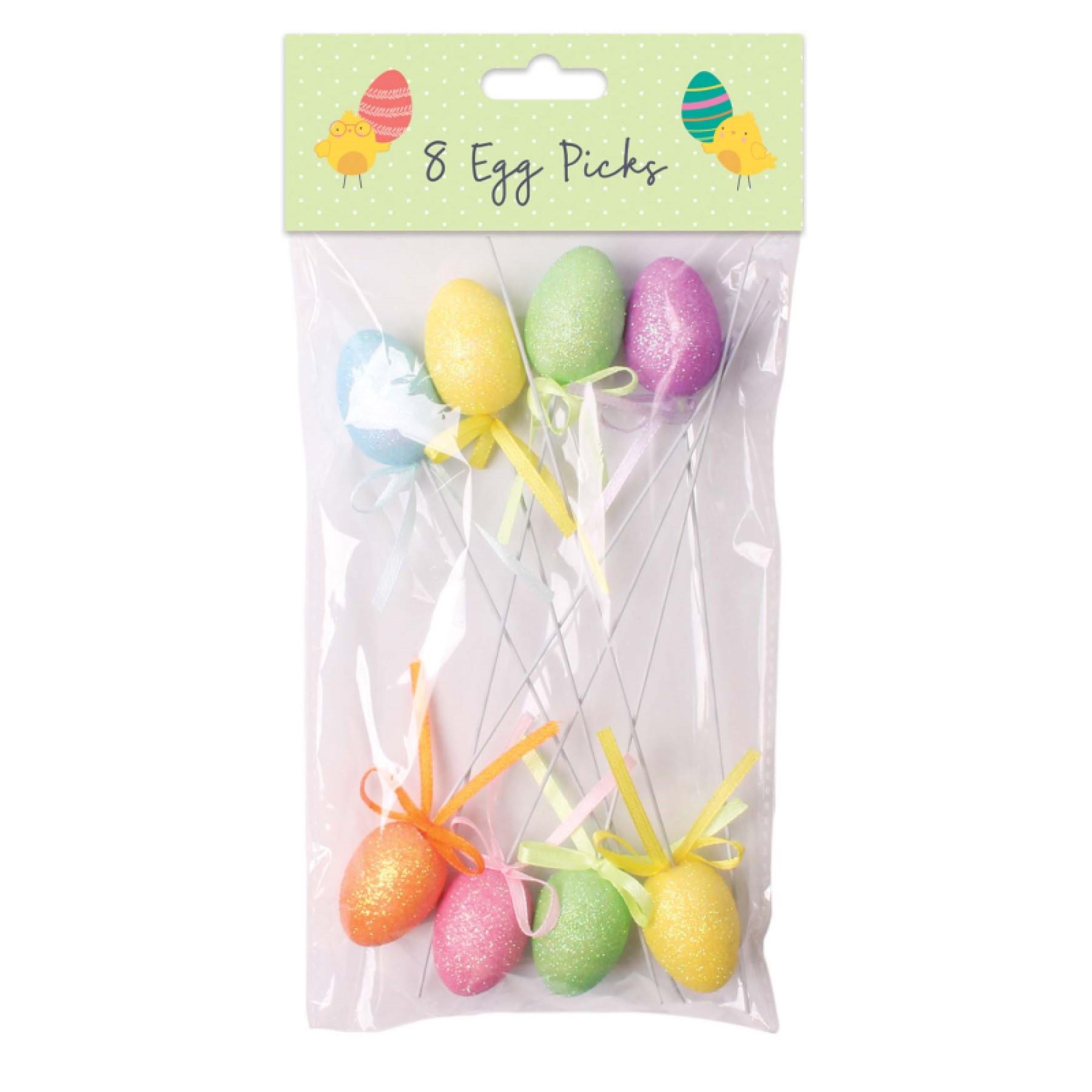 Easter Decorations, Bonnet Arts and Crafts, Egg Hunt - 8 Pack Glitter Egg Pick