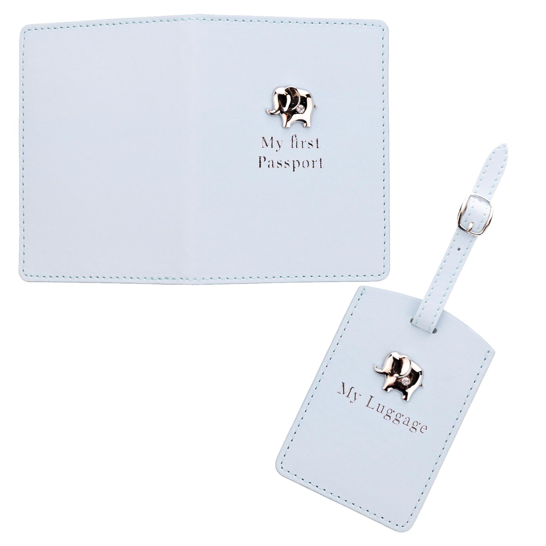Baby's My First Passport Cover and Luggage Tag Set - Blue / Elephant