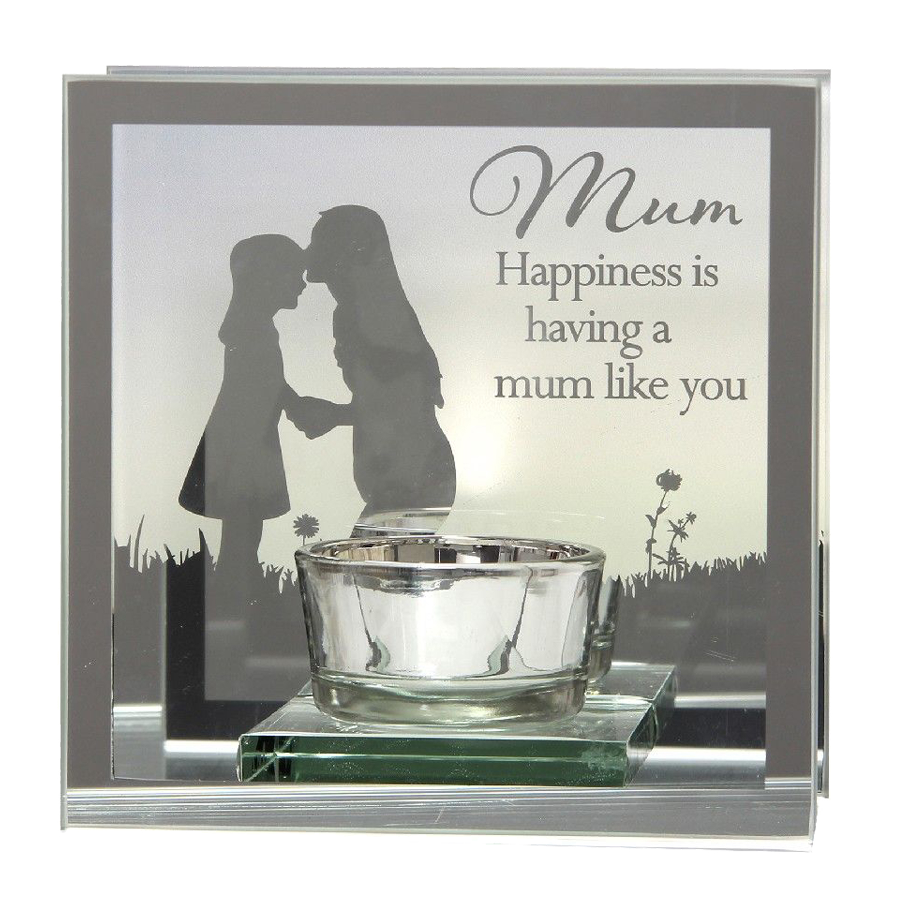 Glass Tea Light Candle Holder Mum with Sentimental Wording
