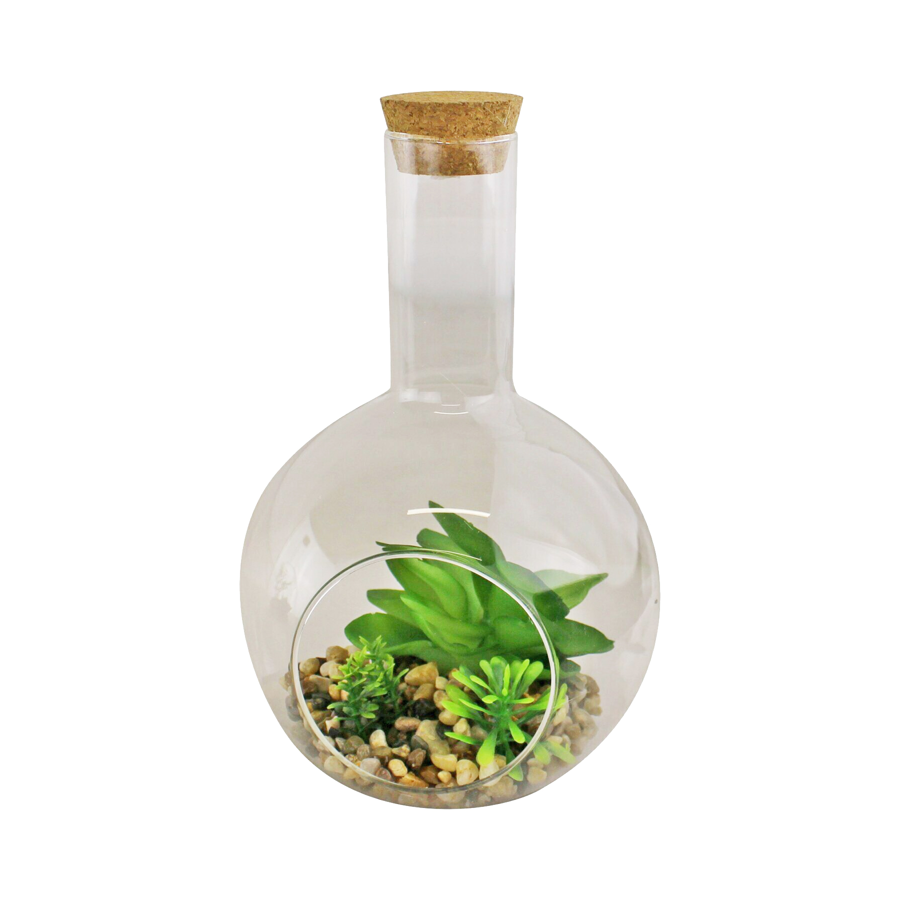 Artificial Succulent In Glass Terrarium Indoor Home Desk Office Plant - 19cm Bottle