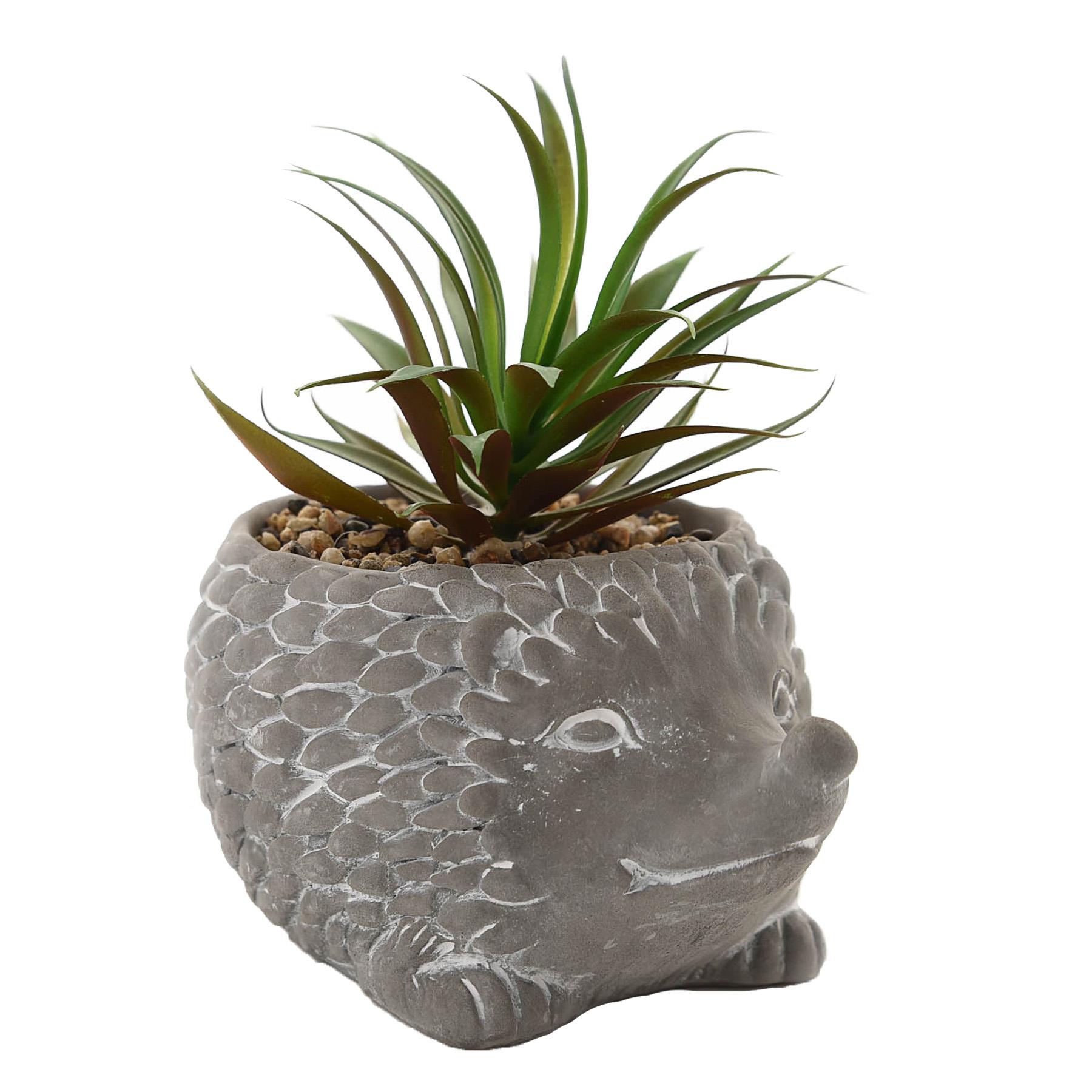 Mini Cement Effect Hedgehog Planter with Artificial Succulent Plant