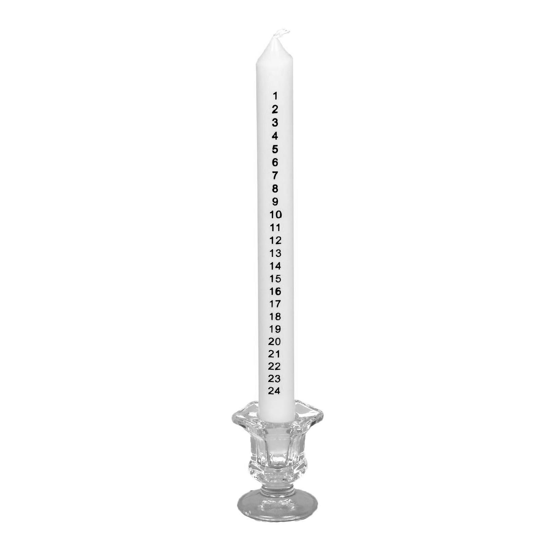 25cm Countdown to Christmas Advent Candle in Clear Glass Holder - White
