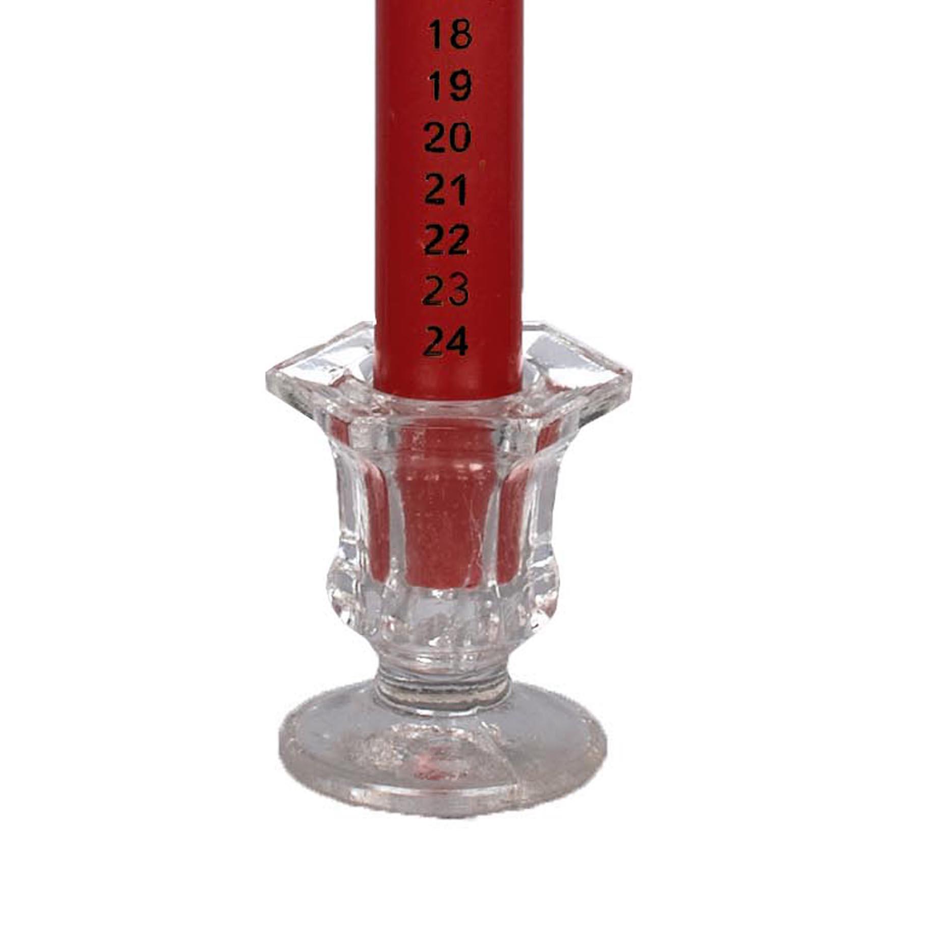 25cm Countdown to Christmas Advent Candle in Clear Glass Holder - Red
