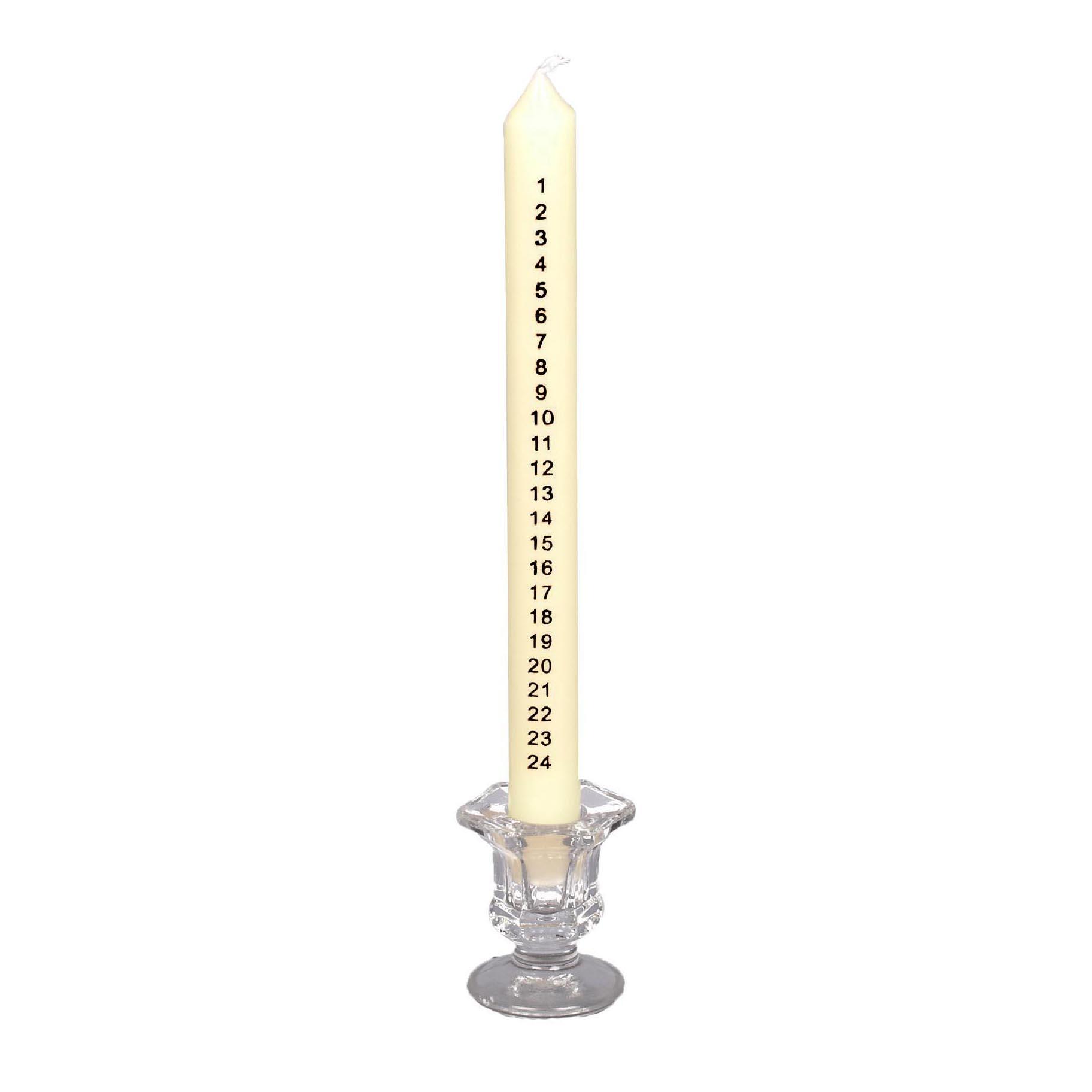25cm Countdown to Christmas Advent Candle in Clear Glass Holder - Ivory