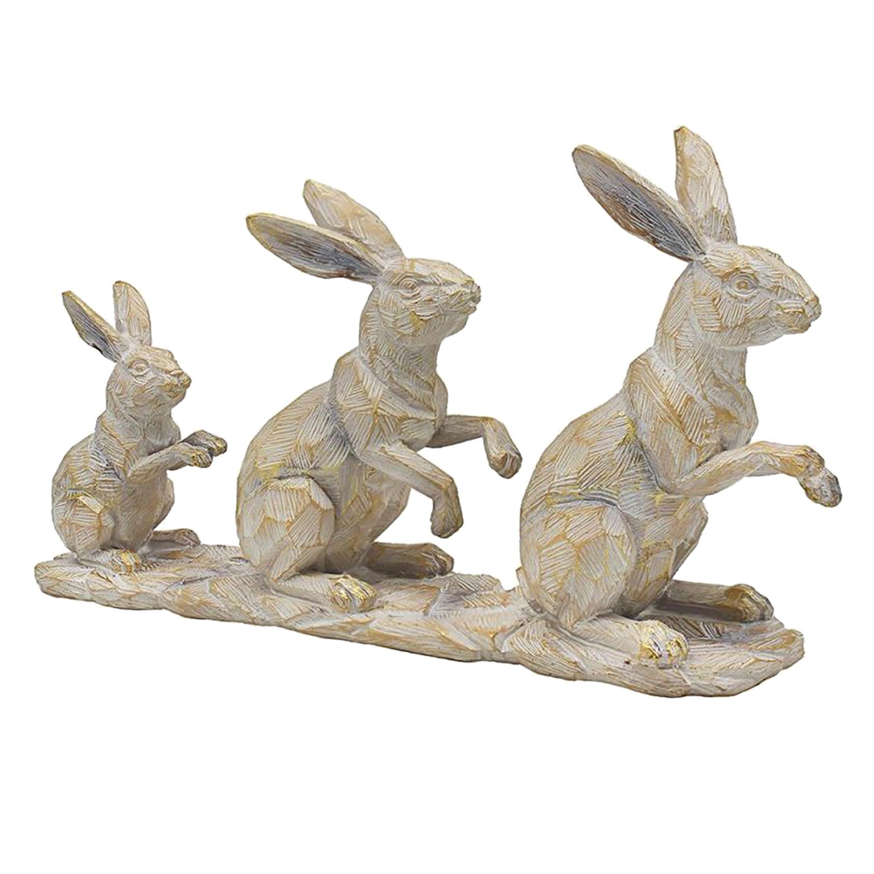 Animal Family Ornament Driftwood Effect Sculpture - Rabbit / Hares