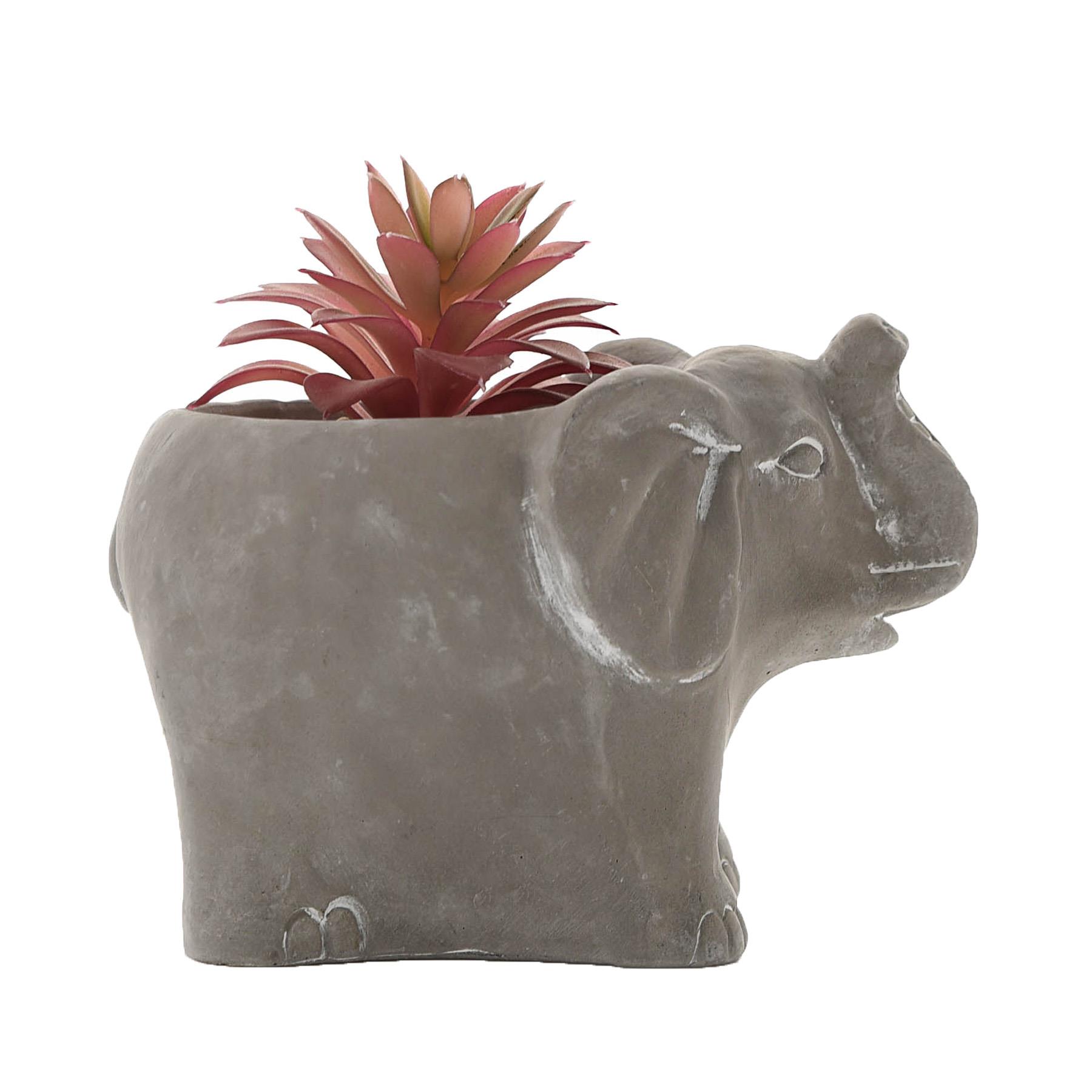 Cement Effect Animal Planter with Succulent - Elephant