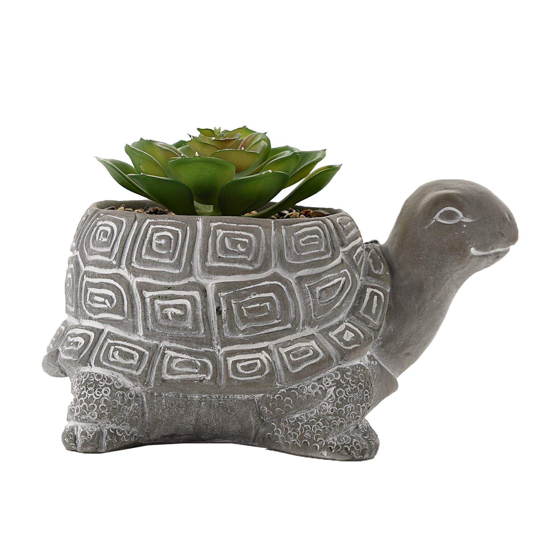 Cement Effect Animal Planter with Succulent - Tortoise