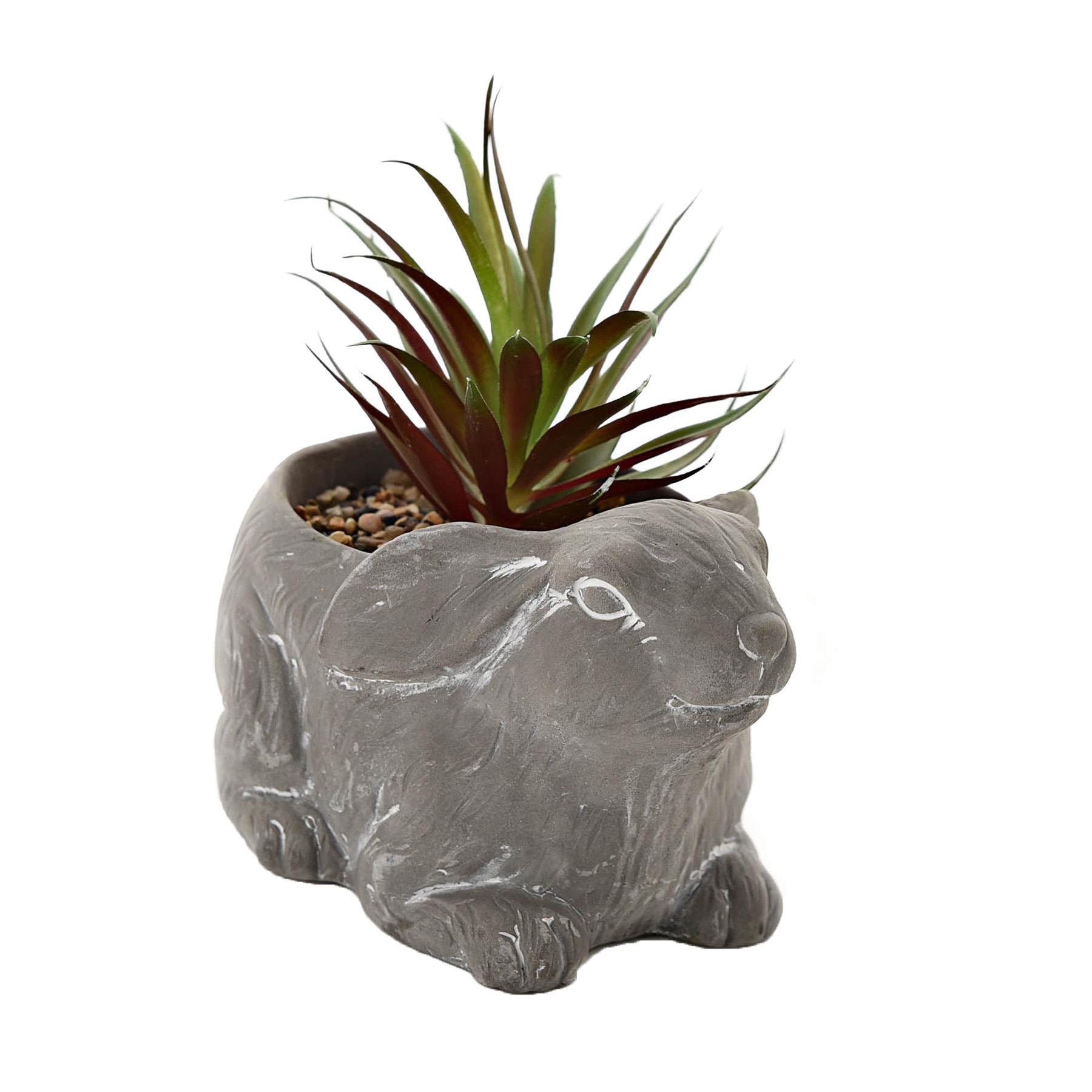 Cement Effect Animal Planter with Succulent - Rabbit