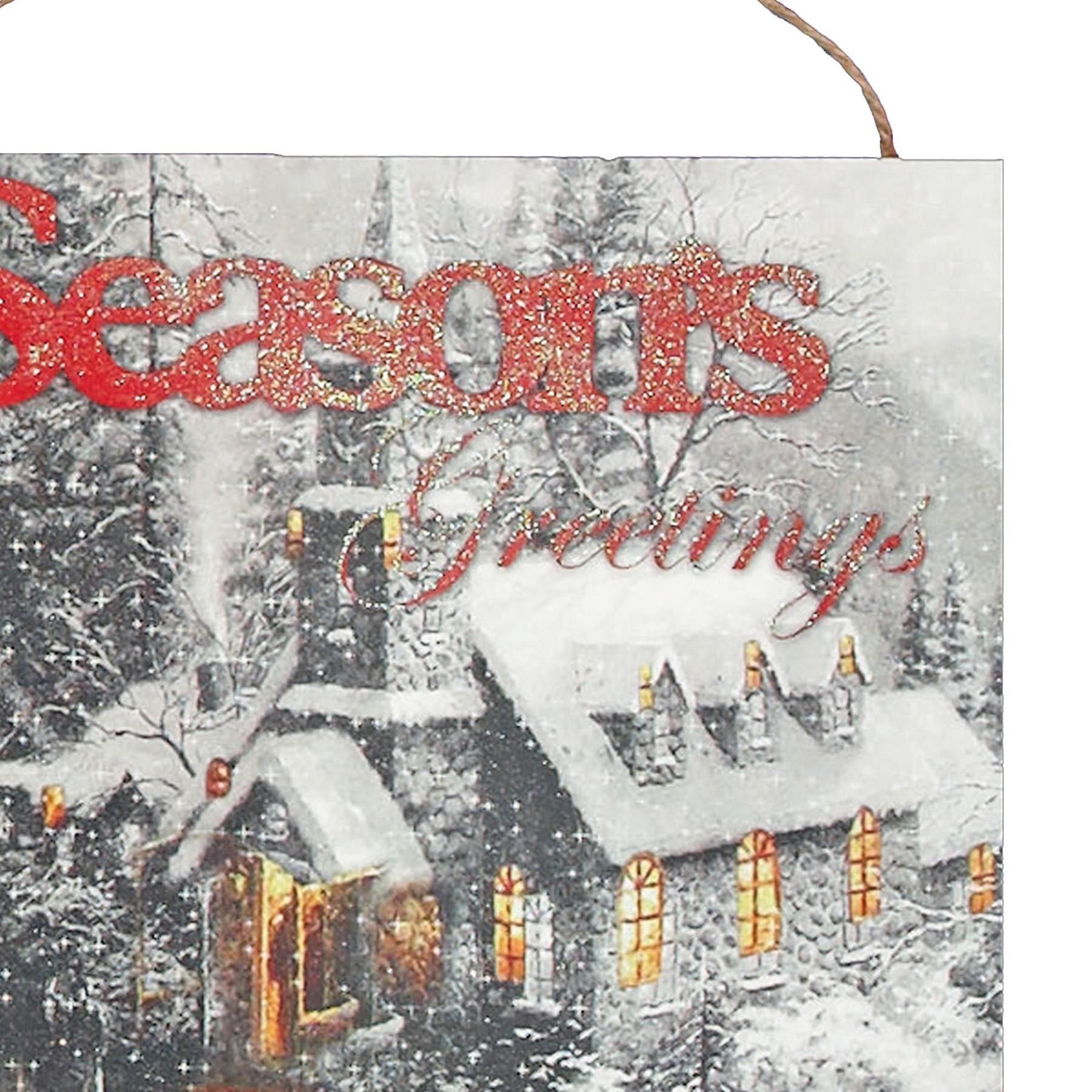 Christmas 28cm Glitter Canvas Picture - Seasons Greetings