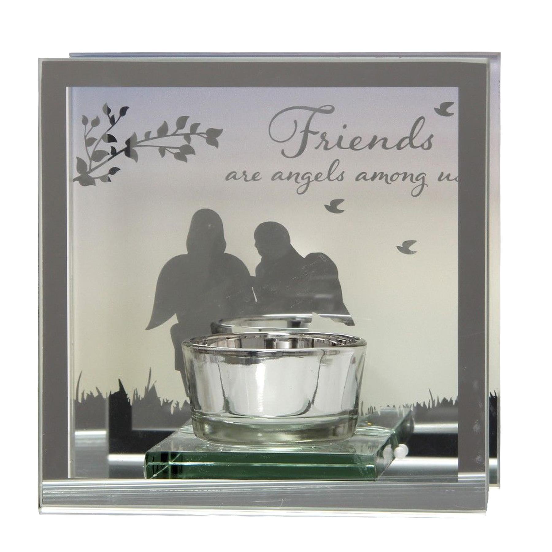 Glass Tea Light Candle Holder Friends with Sentimental Wording